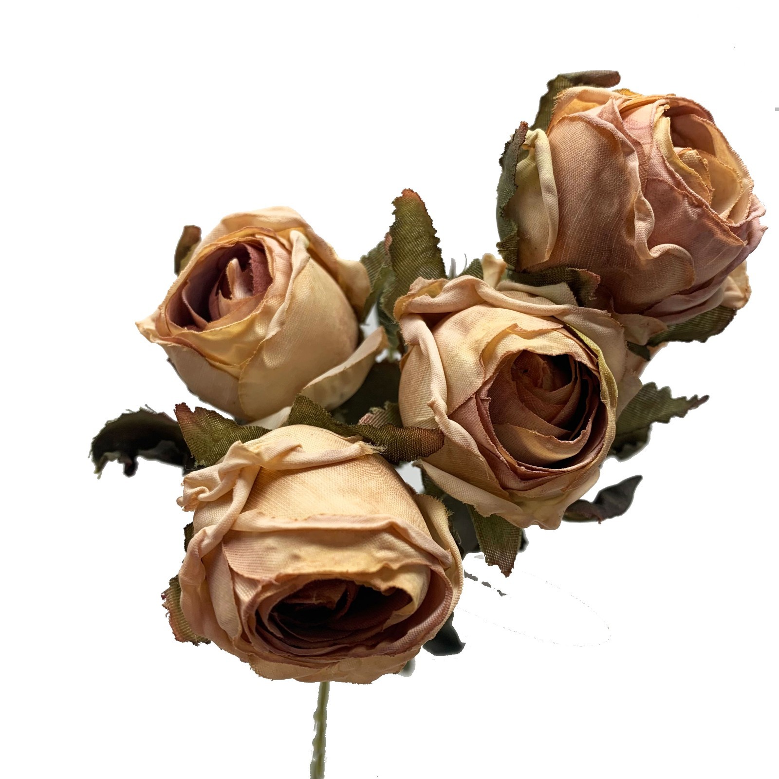 Dry Look Faux Silk Rustic Rose Flower and Leaf Stem 5 Heads 43cm/17in Pink Mauve