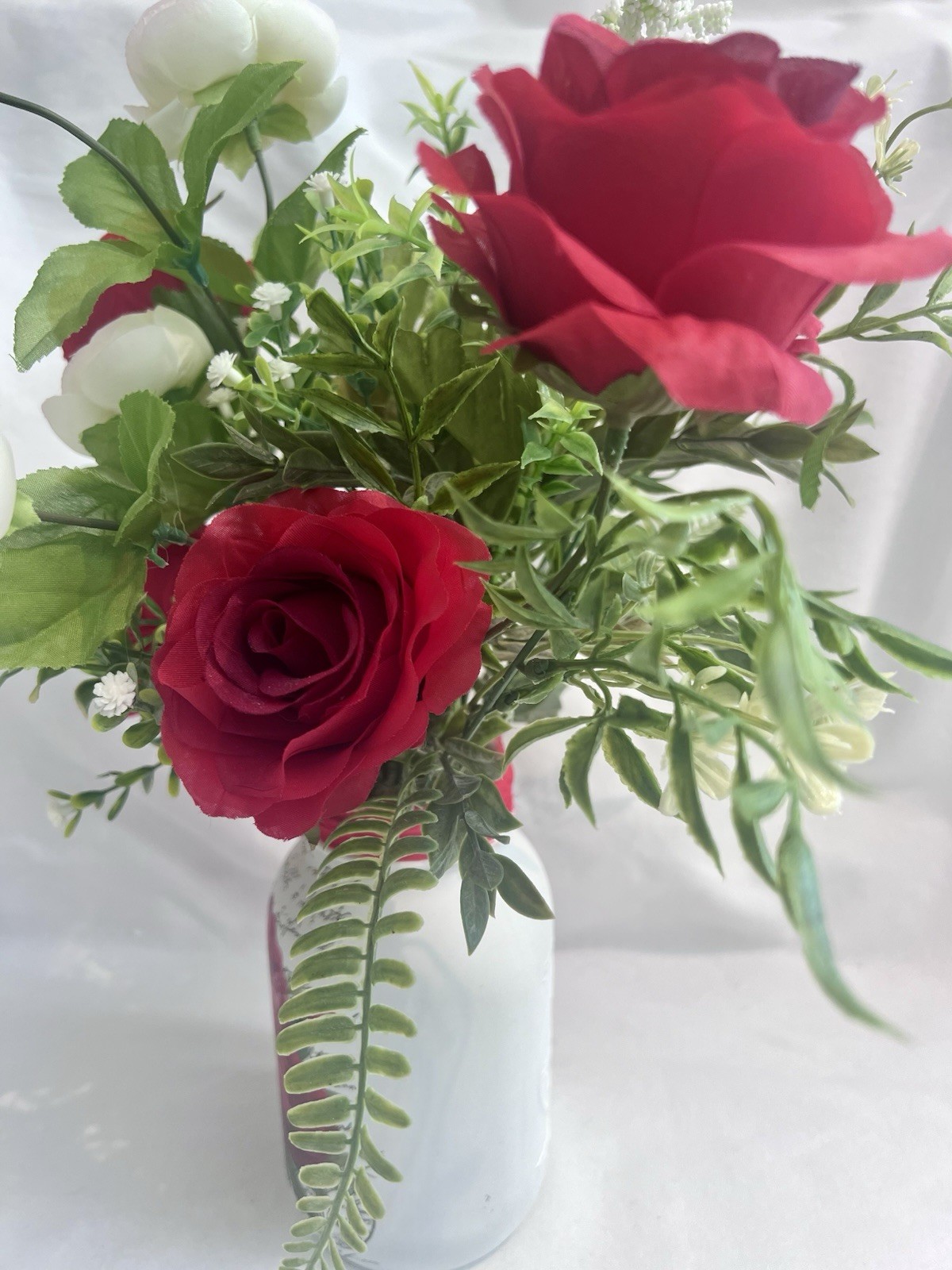 Red And Pink Roses Silk floral Arrangement in A Mason Jar Vase Home Decor