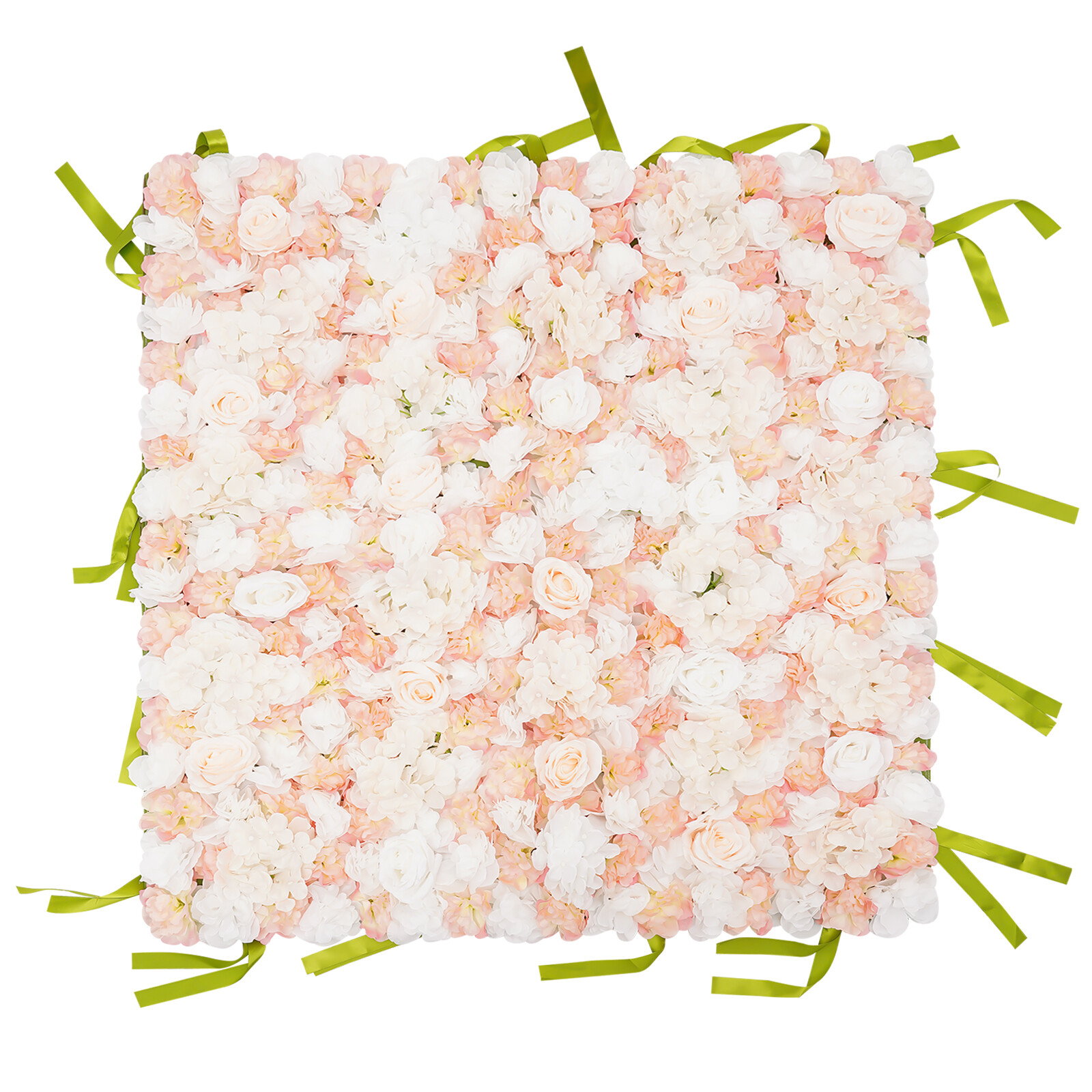 1*1m Artificial Floral Wall Champagne White Fake Floral Wall Panel W/ Pull Strap
