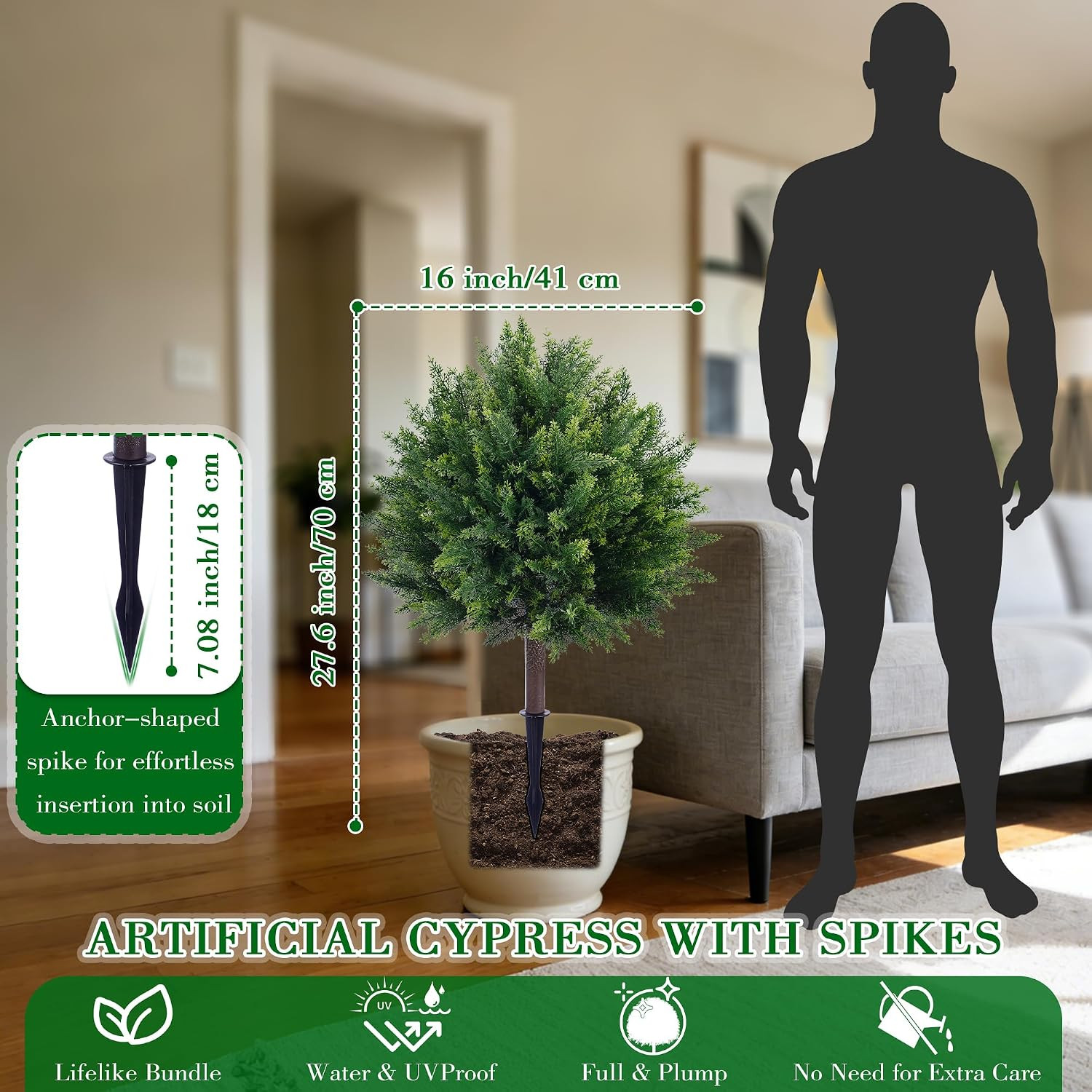 27.6” Artificial Cedar Topiary Ball Trees (2 Pack), UV Resistant Faux Evergreen