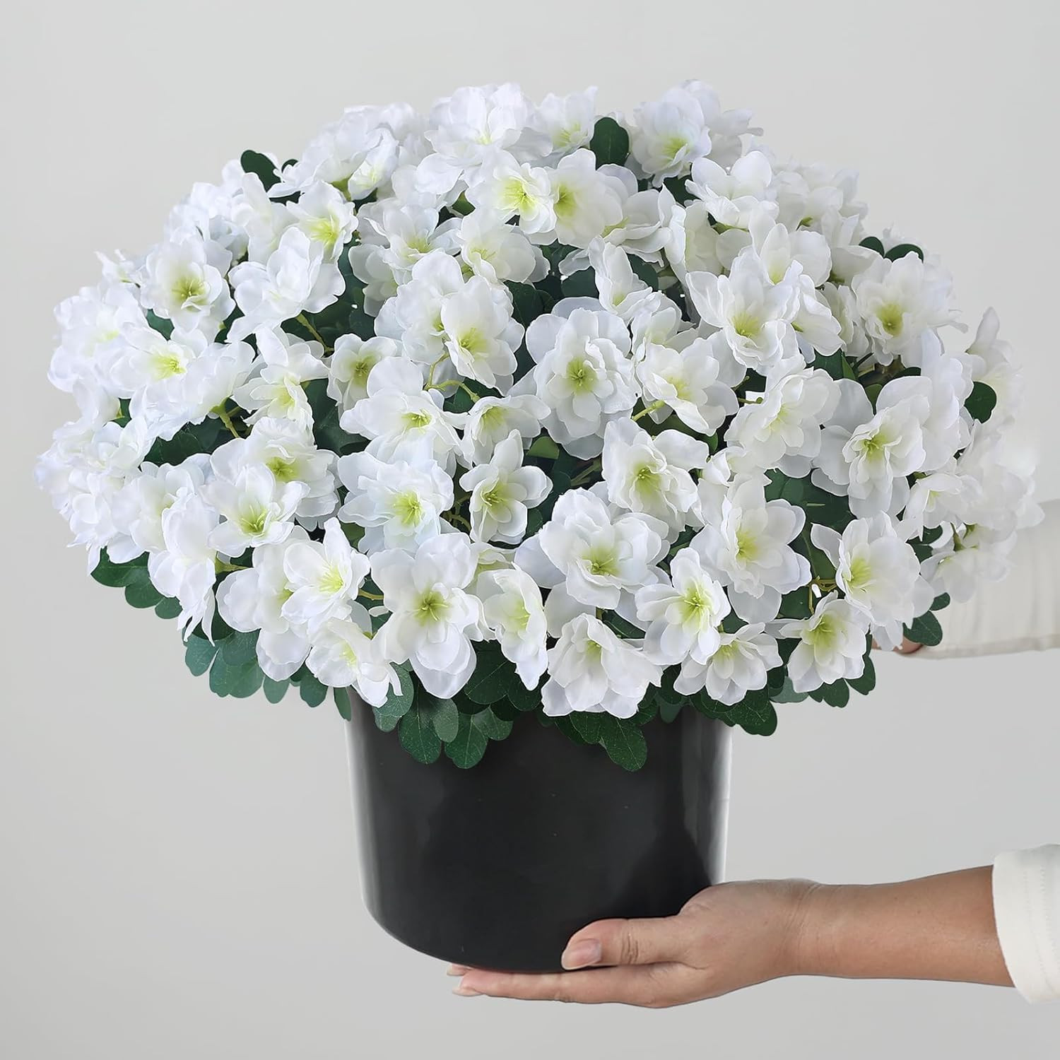 Set of 2 White Artificial Azalea Topiary Trees for Outdoor Decor