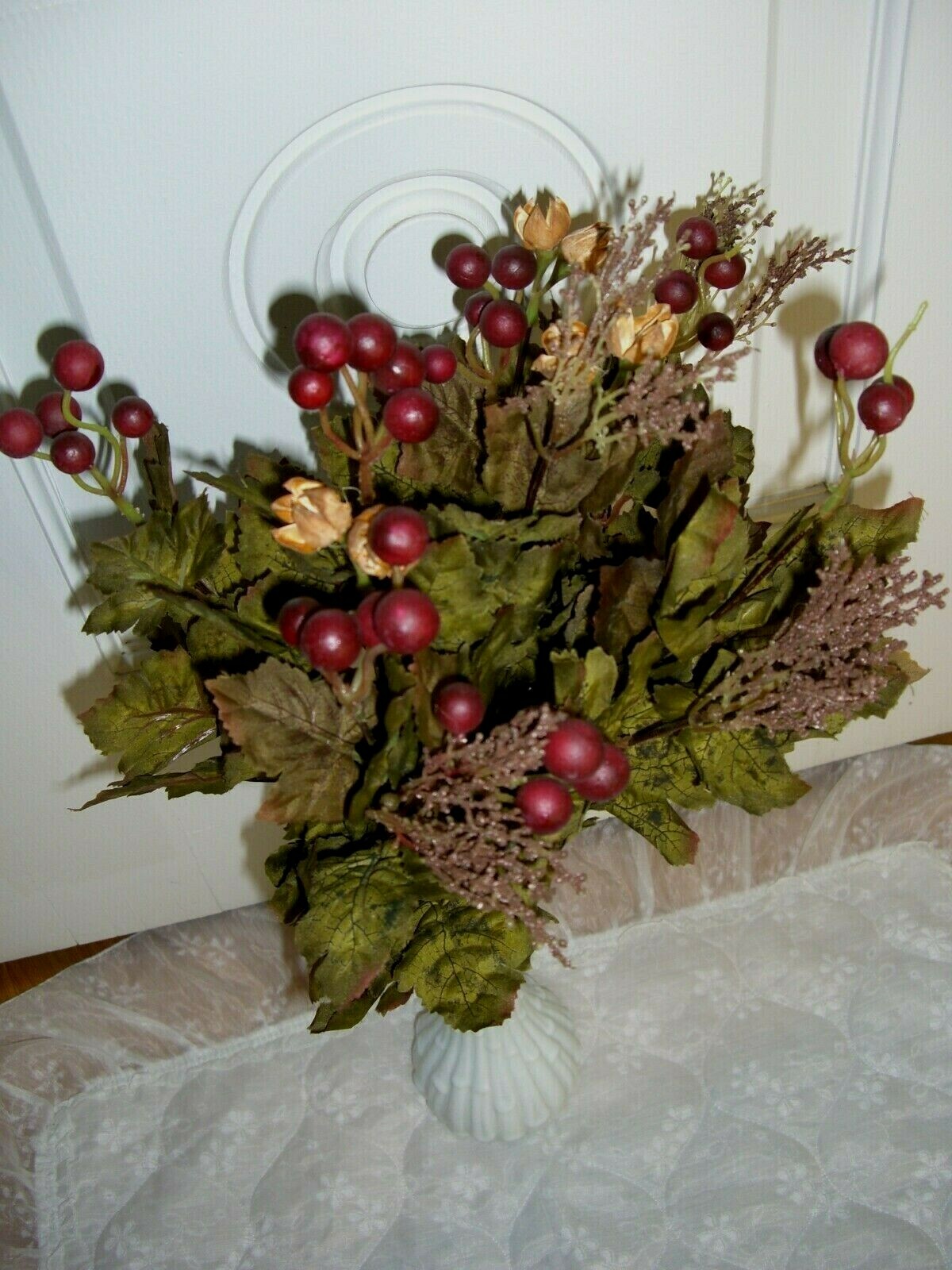 A Bunch of Silk Green Leaves/Red Grapes/Berries/22″ Tall