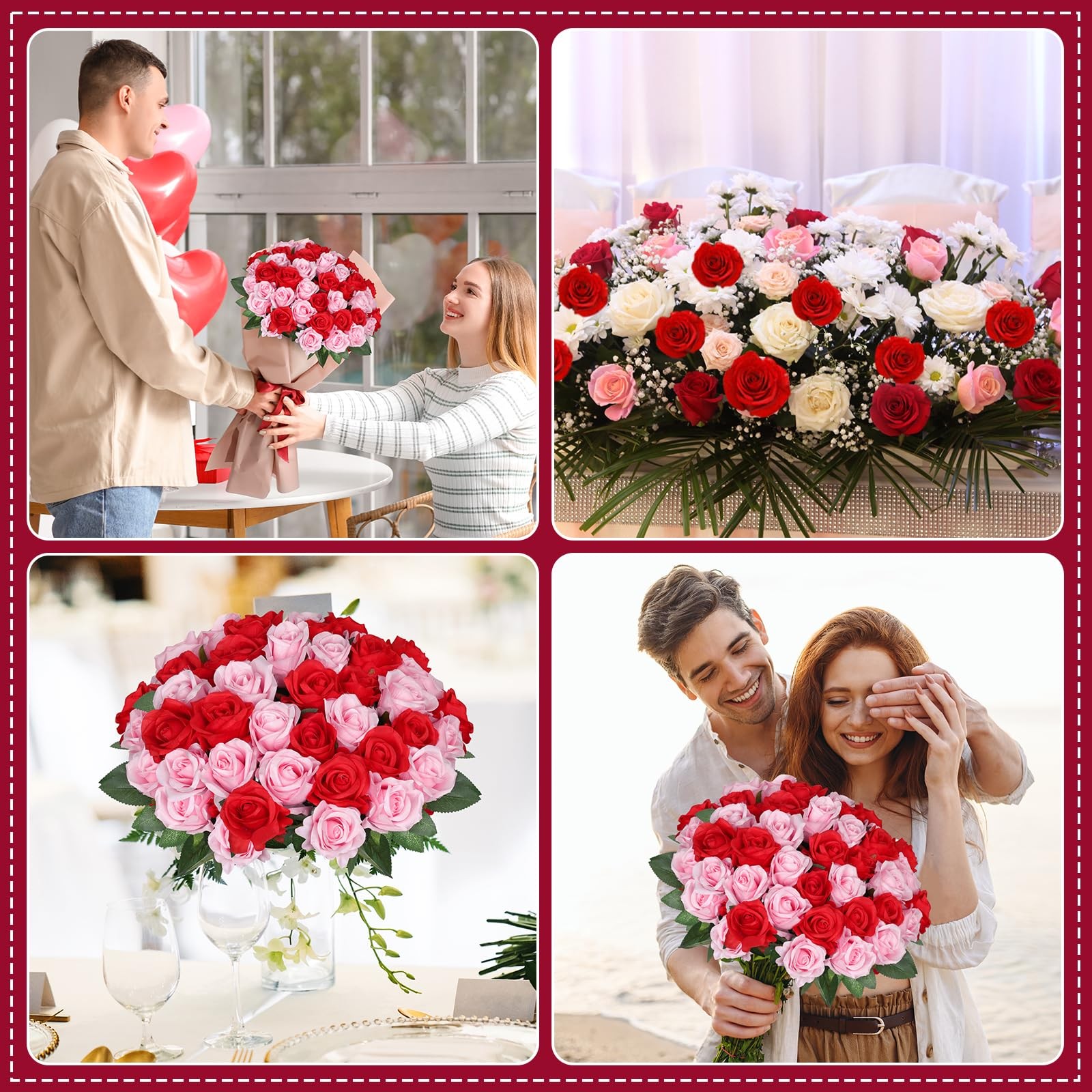 30 PCS Red Pink Artificial Silk Faux Roses For Wedding Centerpieces Home Decor