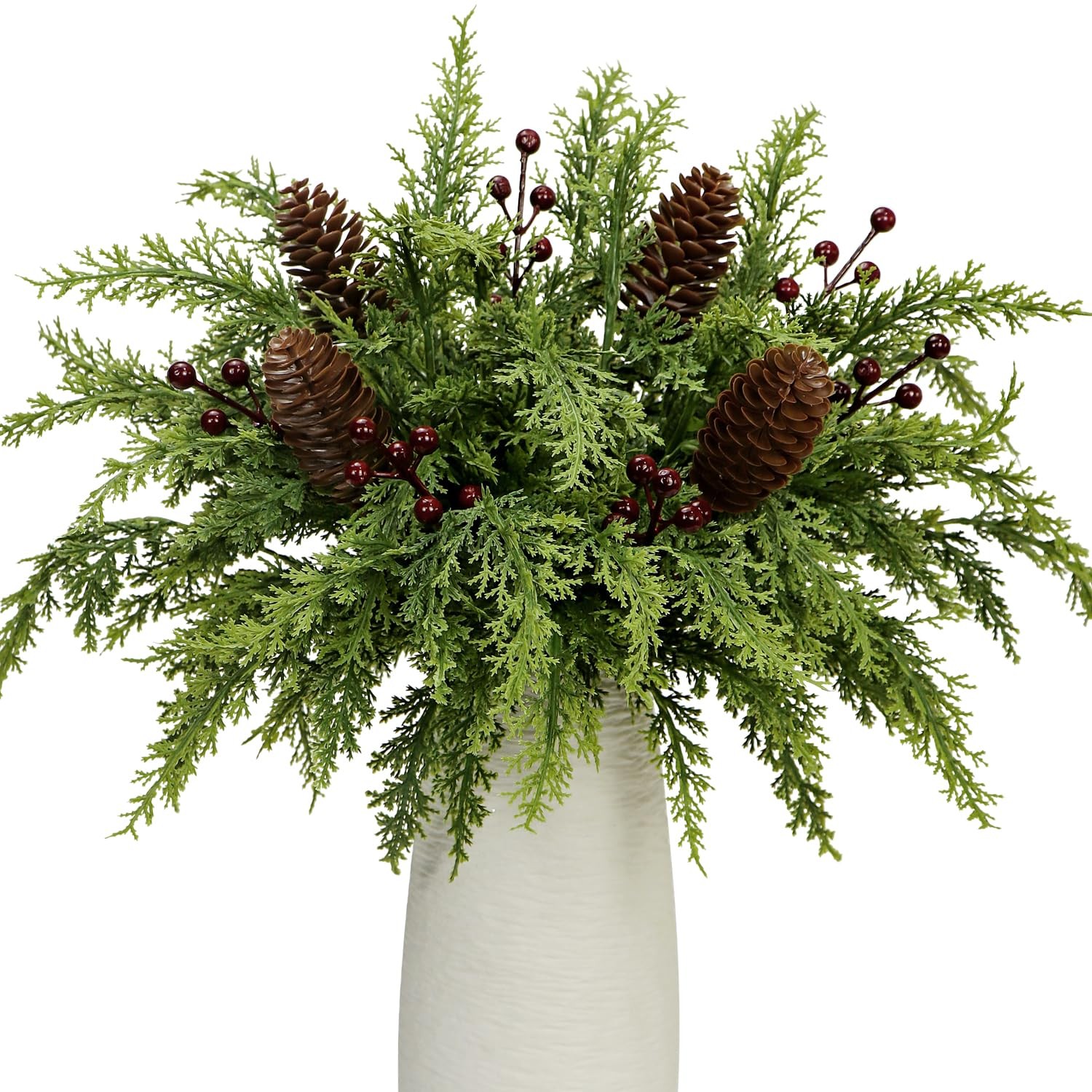 40 Pcs Artificial Pine Branches Pinecone Holly Set, 12.5 Inch Christmas Green…