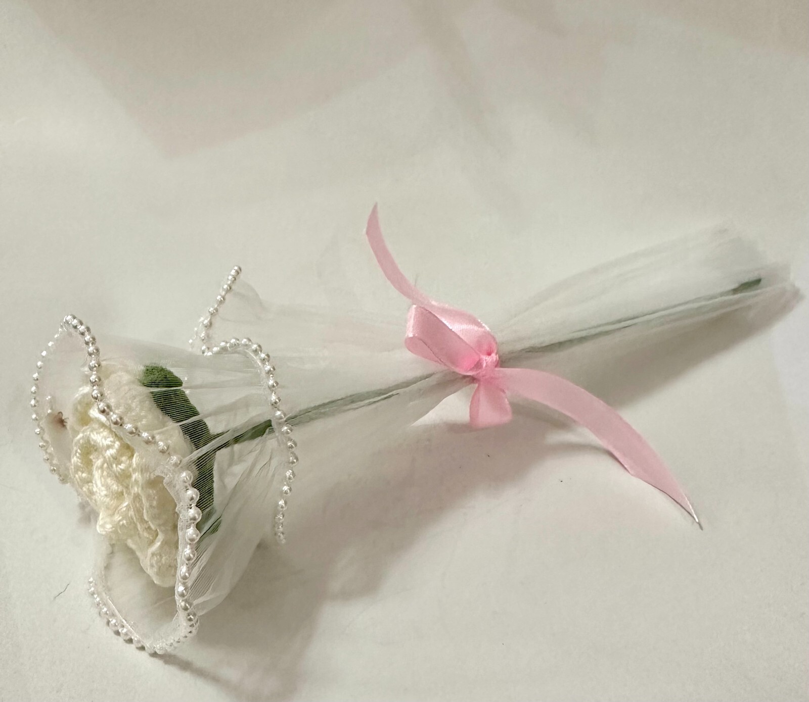 Hand Made Crochet Tulip Flowers in Pot & White Rose Bouquet Gift