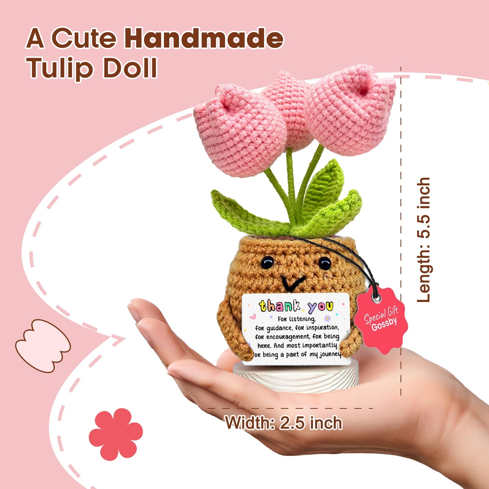 Handmade Crochet Tulip Flower Plant Uplifting Gift Desk Car Decor Appreciation