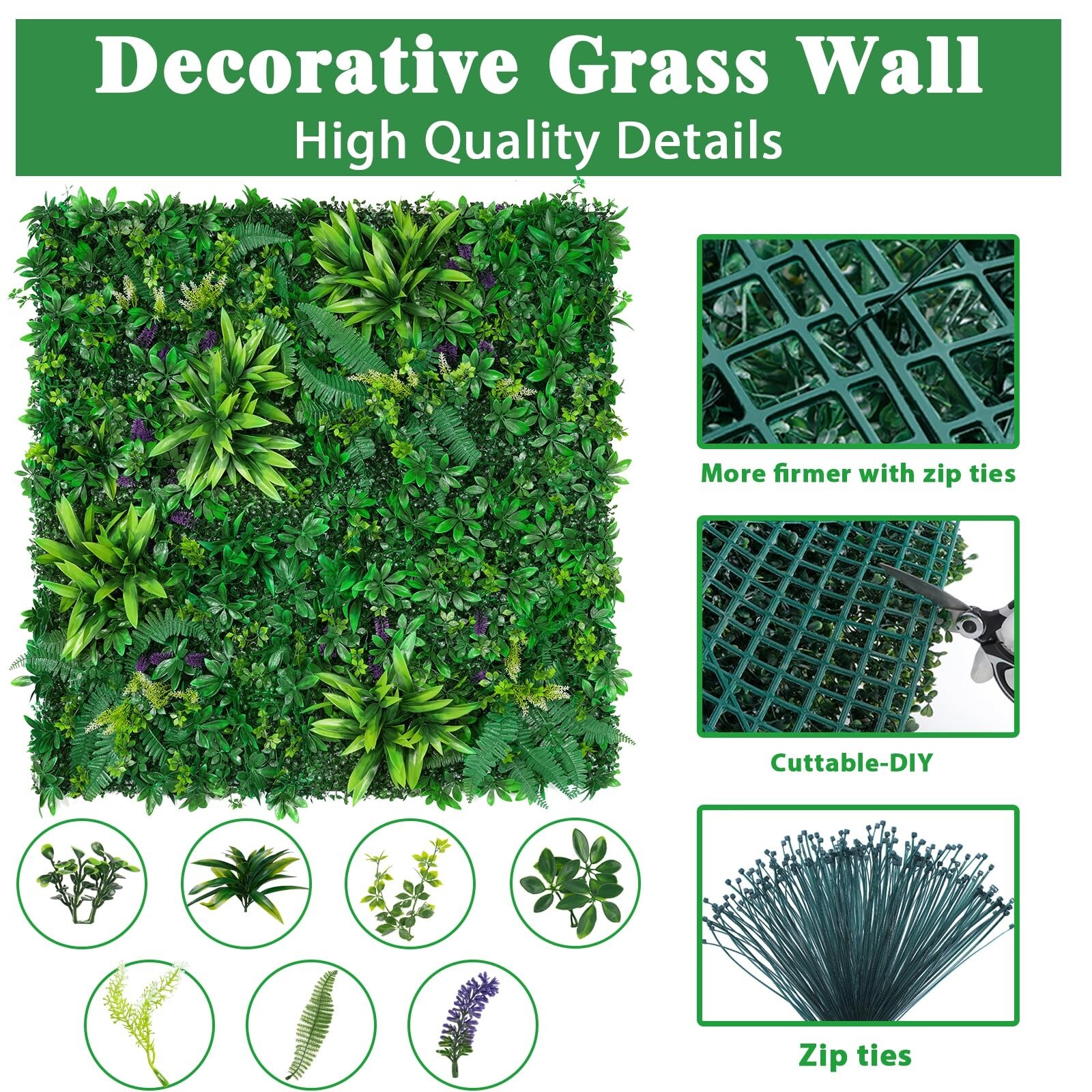 12pcs 20”x20” Grass Wall Panels, Artificial Hedge Panels Greenery Wall, UV …