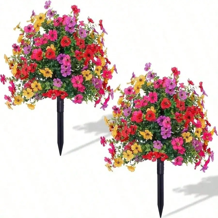 Artificial Violet Flowers with Ground Spike Fake Plants Garden Patio Yard Decor