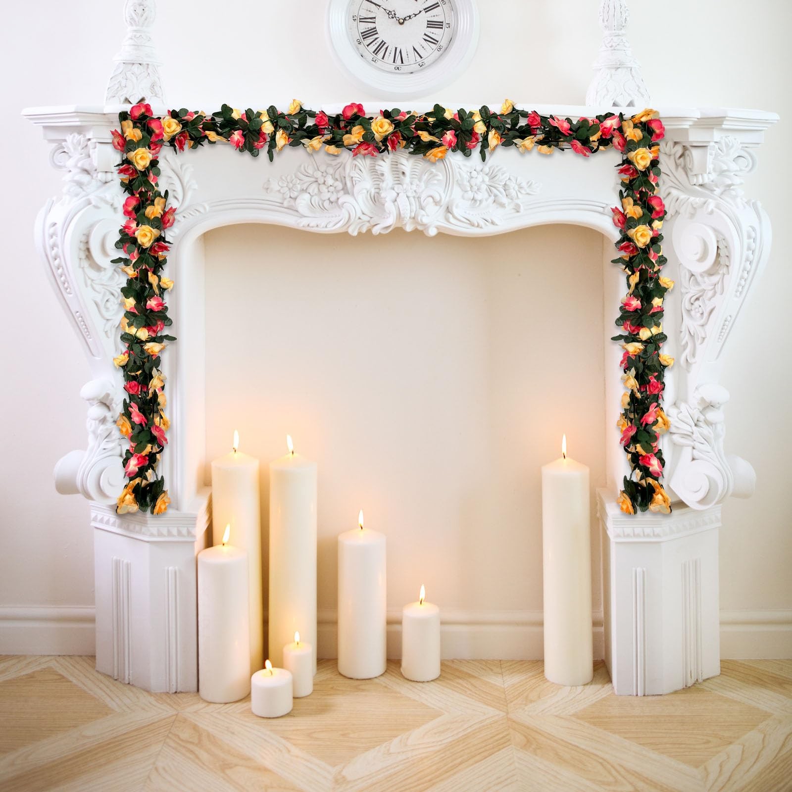 8pcs 63ft Pink Yellow Rose Garland Fake Flower Vines Artificial Vine Flowers Ros