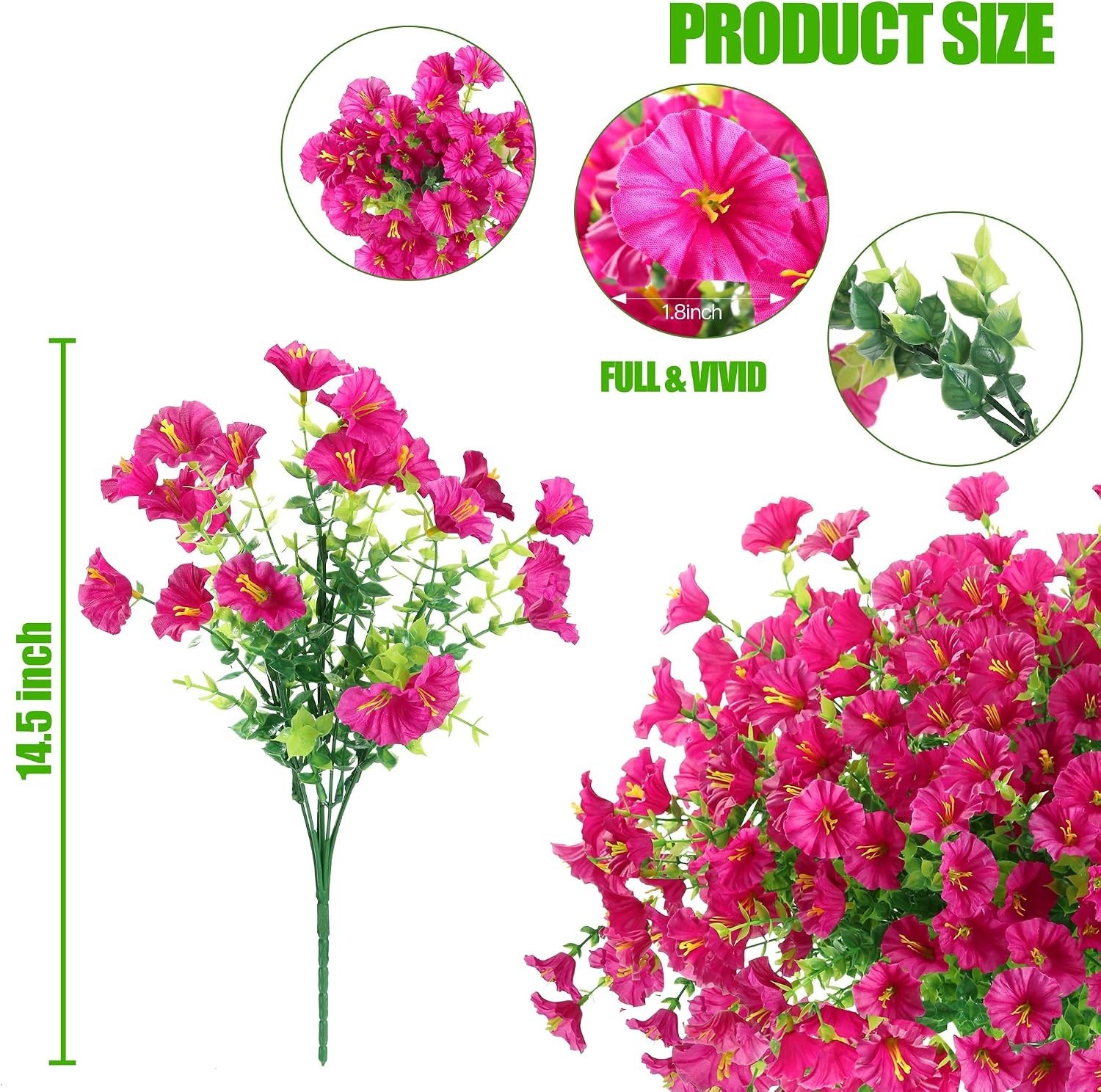 Realistic Magenta Silk Morning Glory Bundles with Eucalyptus for Seasonal Decor