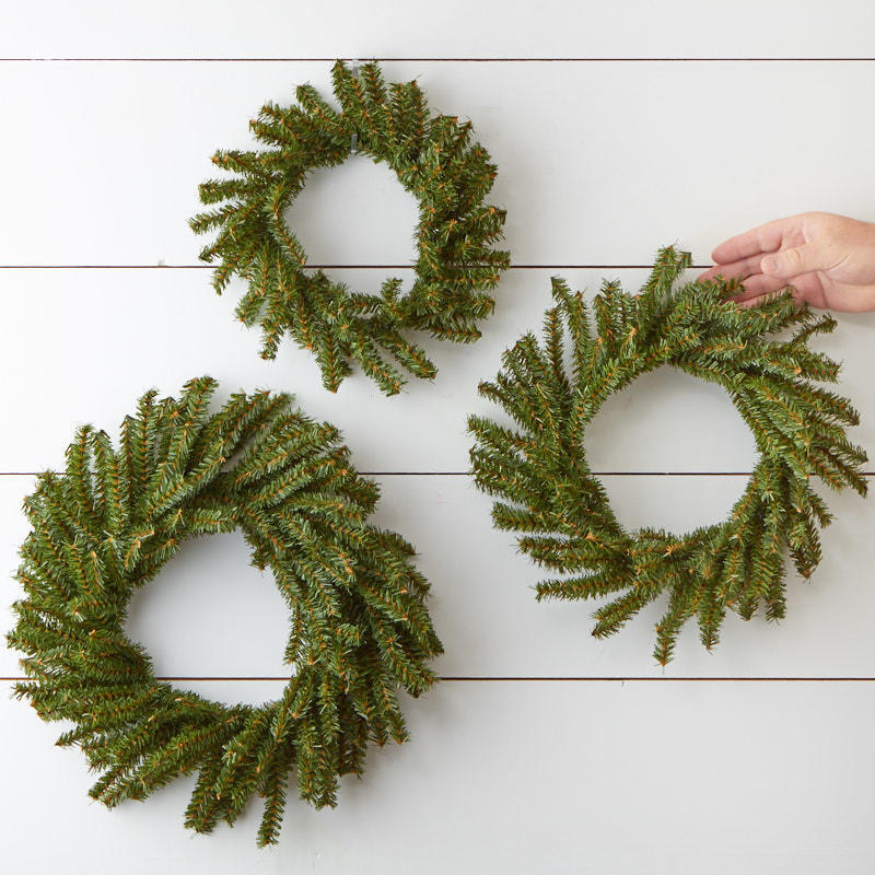 Set of Assorted Size Artificial Canadian Pine Wreaths – 10″, 12″, 16″