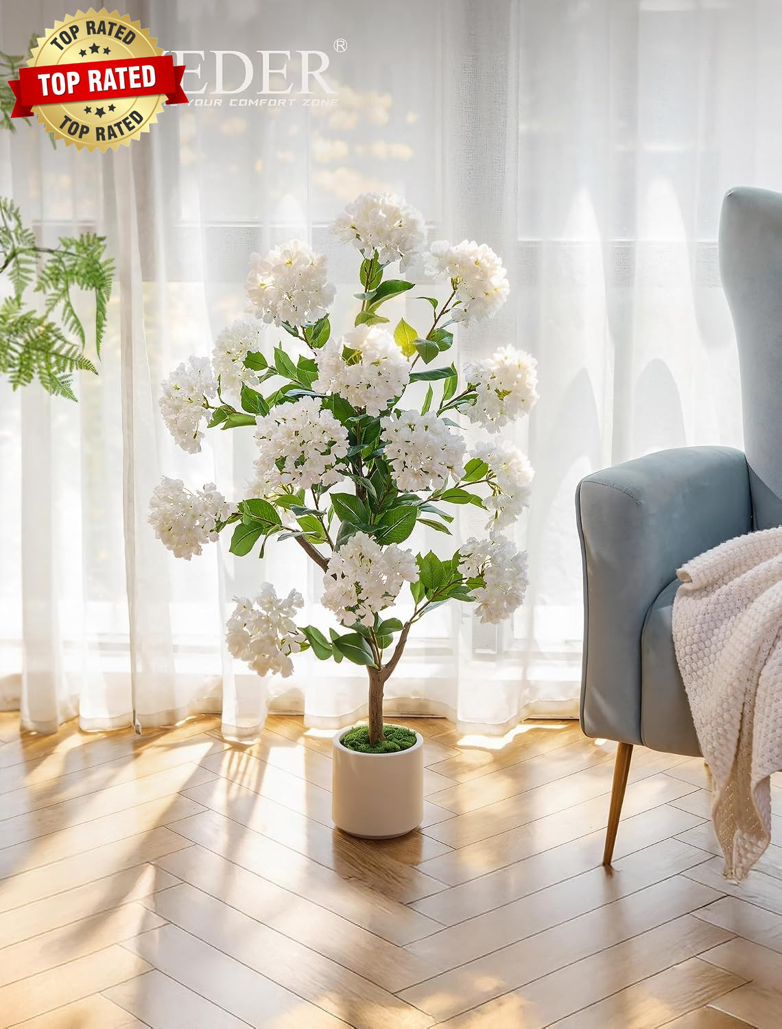 Artificial Flower Tree for Porch: 3.6Ft White Crape Myrtle, 2Pcs | Realistic Sil