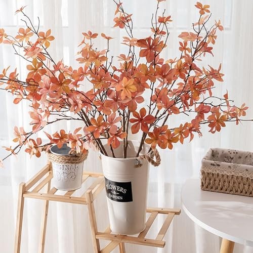 6 Pcs Artificial Fall Stems Eucalyptus Leaves Branches Long Stem Fall Orange