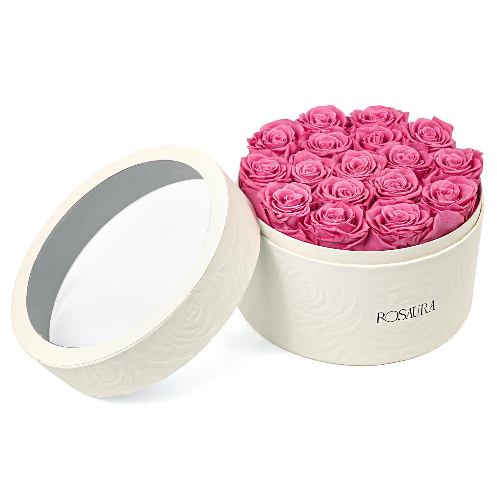 Pink Round Preserved Roses Gift Box 17 Roses Floral Arrangement