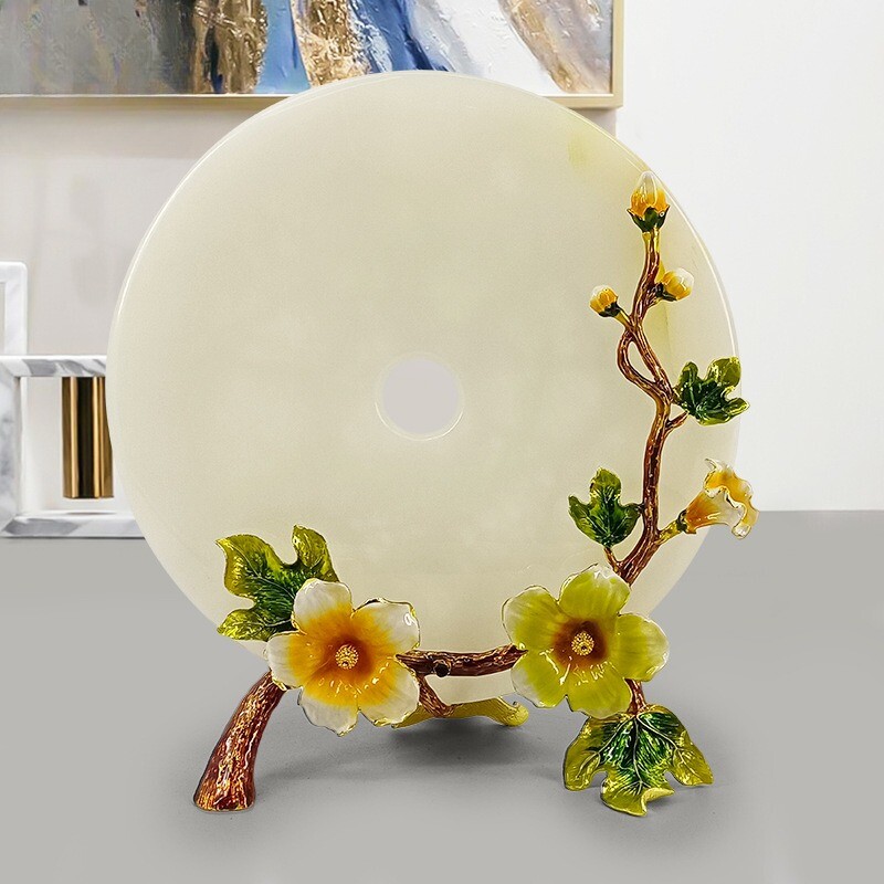 Natural jade Chinese safety buckle enamel color zinc alloy bracket ornament