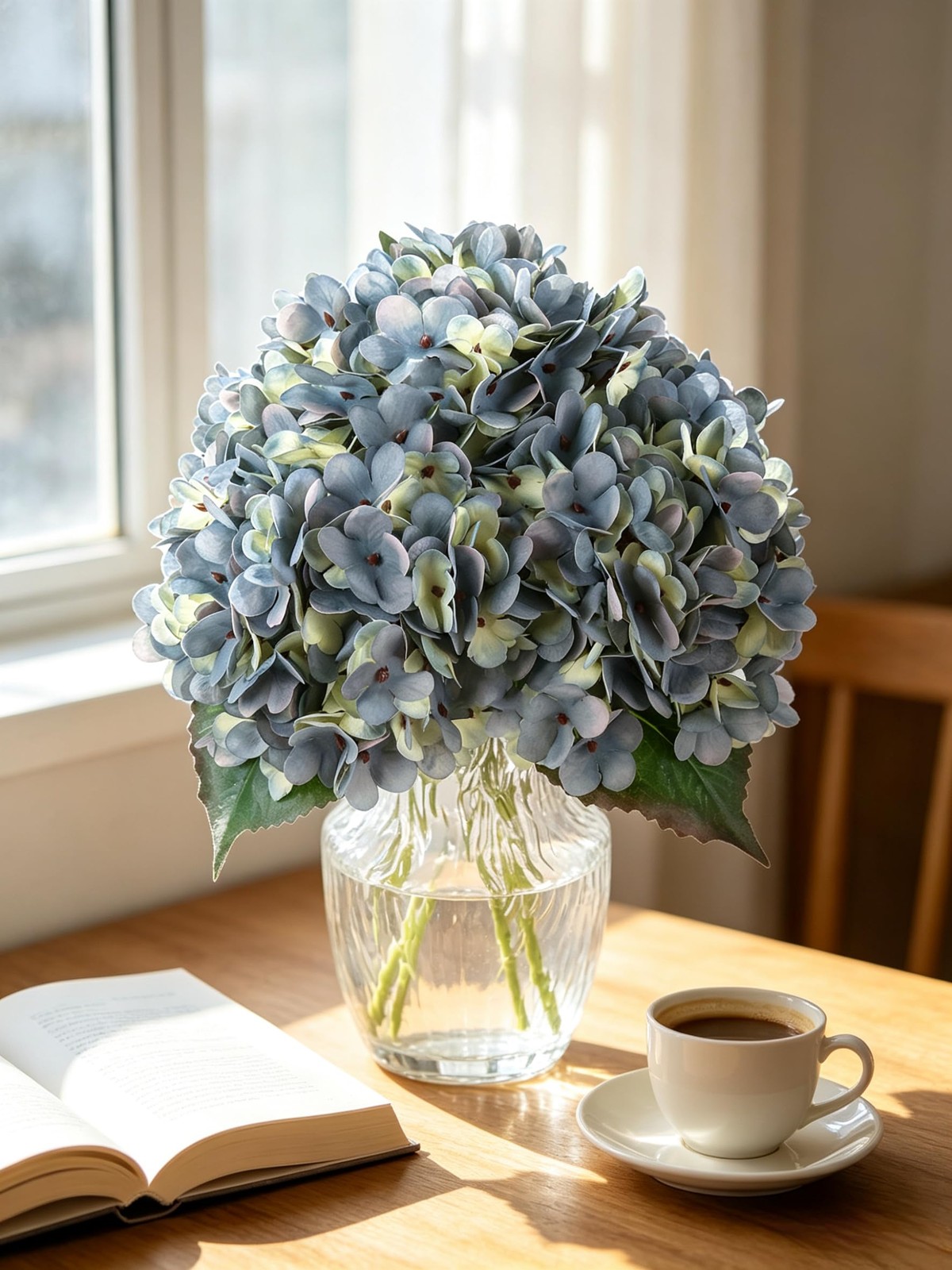 6pcs Artificial Silk Blue Green Hydrangea Flowers Vintage Fake Bouquets Faux …
