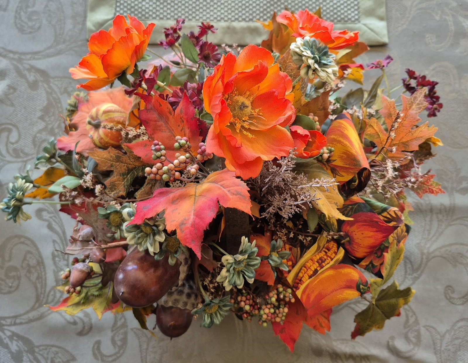 Autumn Fall Floral Basket Centerpiece Arrangement 18″