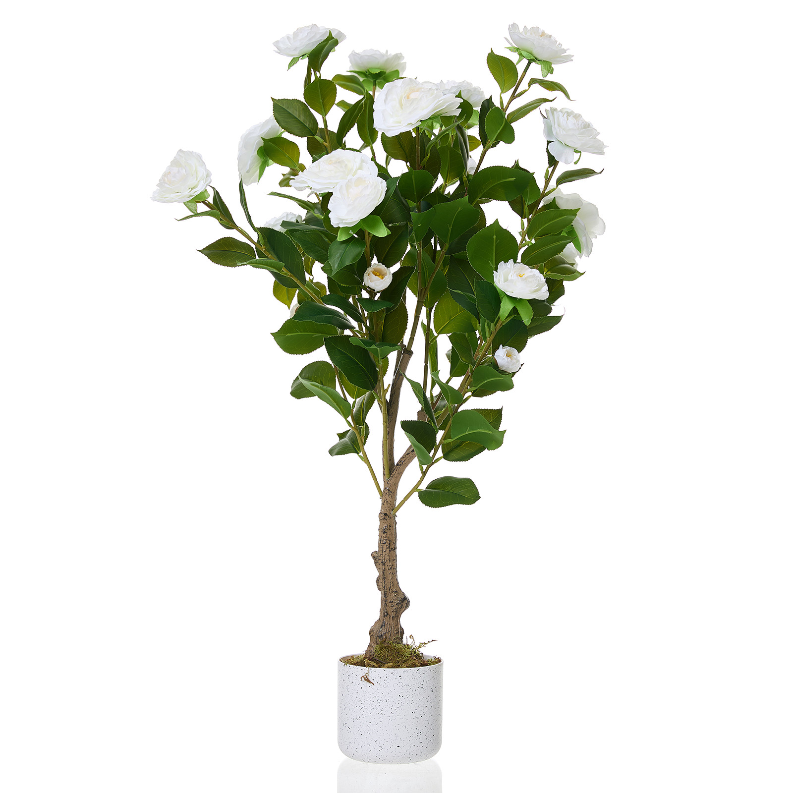 2.8FT Artificial Camellia Tree White Flower Cement Pot Indoor Outdoor Deco Plant