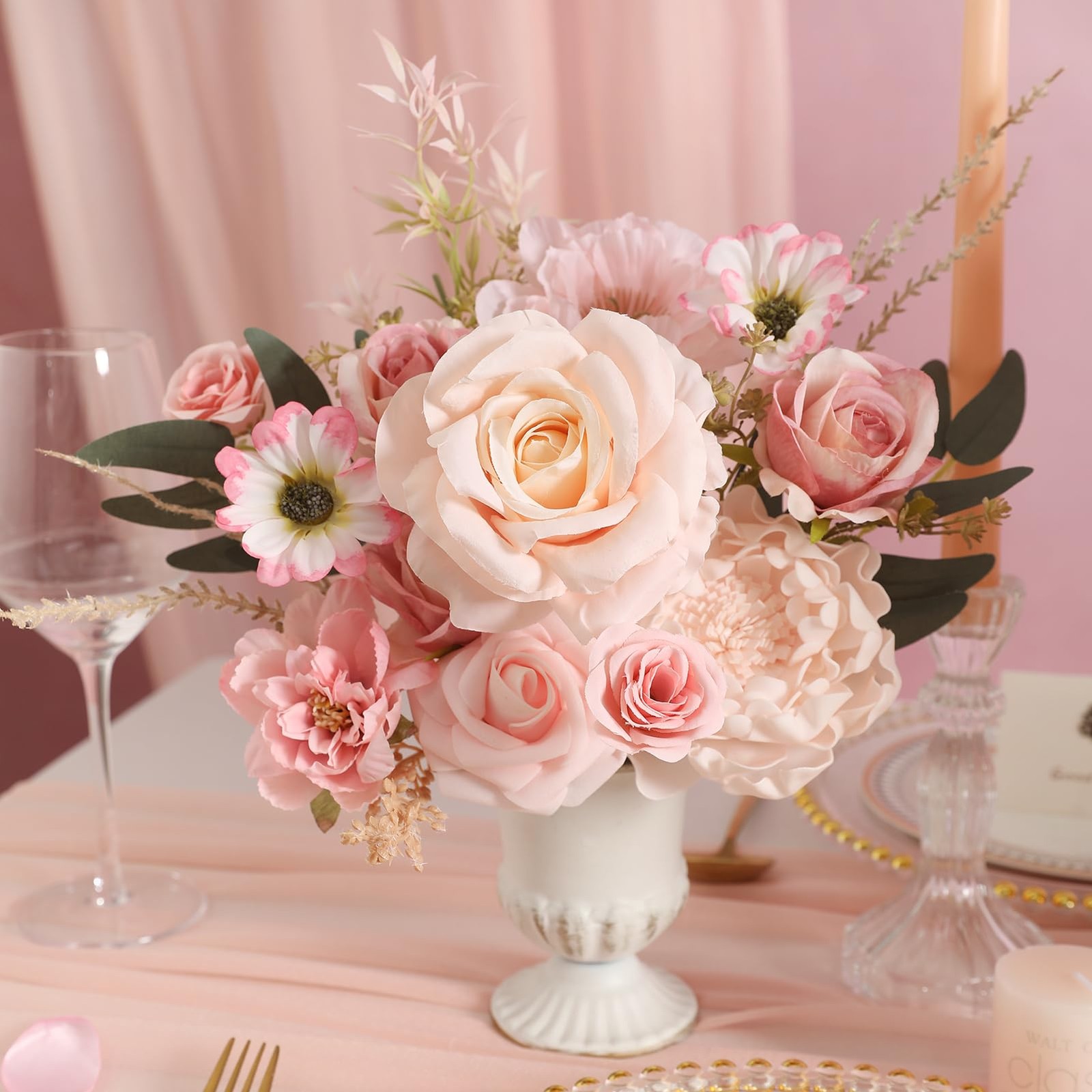 Artificial Flowers Combo Box Set Pink Flowers Silk Fake Roses with Stems for …