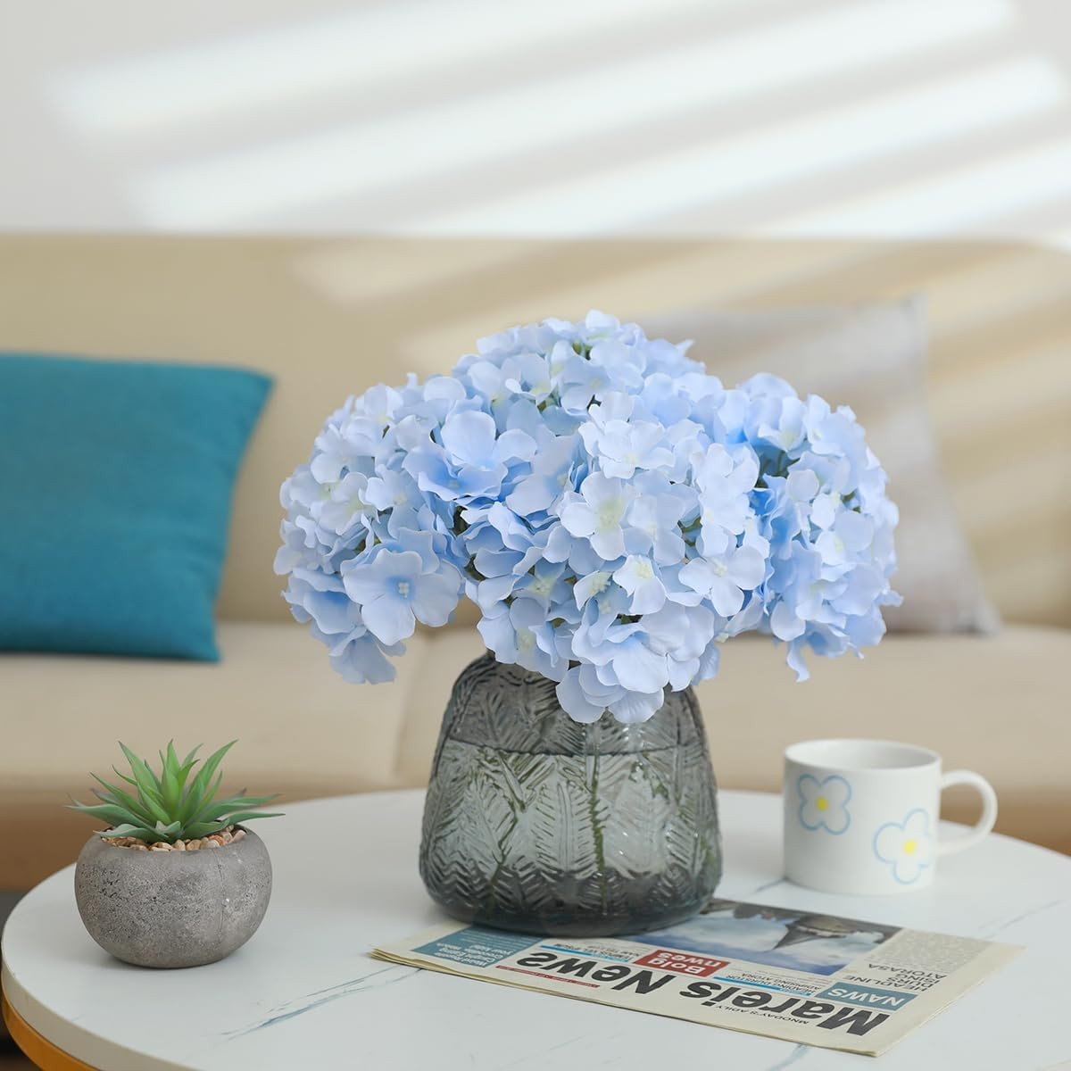Hydrangea Artificial Flowers -12 pcs Realistic Fake Hydrangea Silk Flowers with