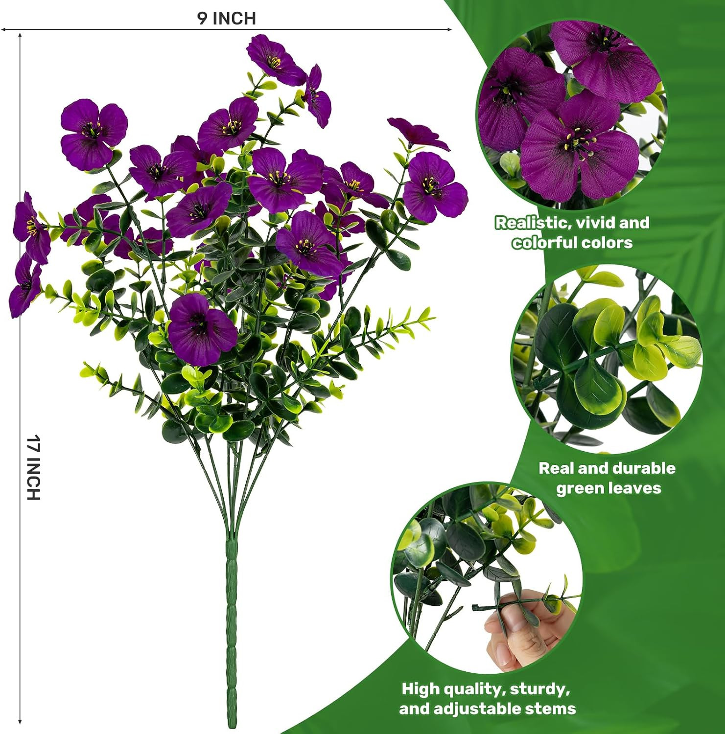 17 Inch Artificial Faux Pansy Flowers for Outdoor,Fake Pansies Flowers with Euca