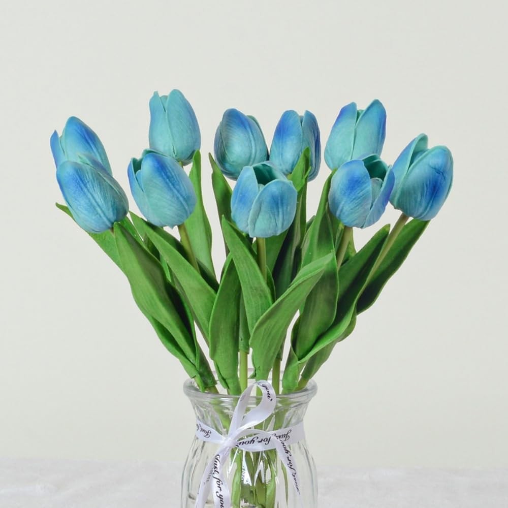 10 PCS Light Blue Artificial Real Touch Latex Tulips Fake Flowers Bouquet