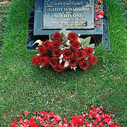 Pcs Artificial Cemetery Flowers for Grave Silk Memorial Red 2 Red and Black