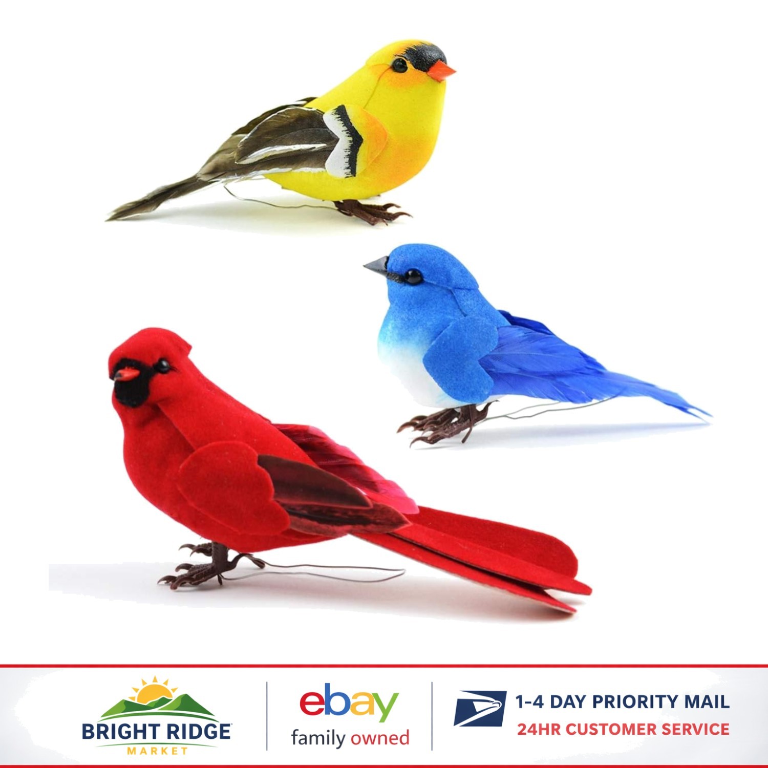 Set of 3 Decorative Birds for Floral Arrangements and Home Decor Projects