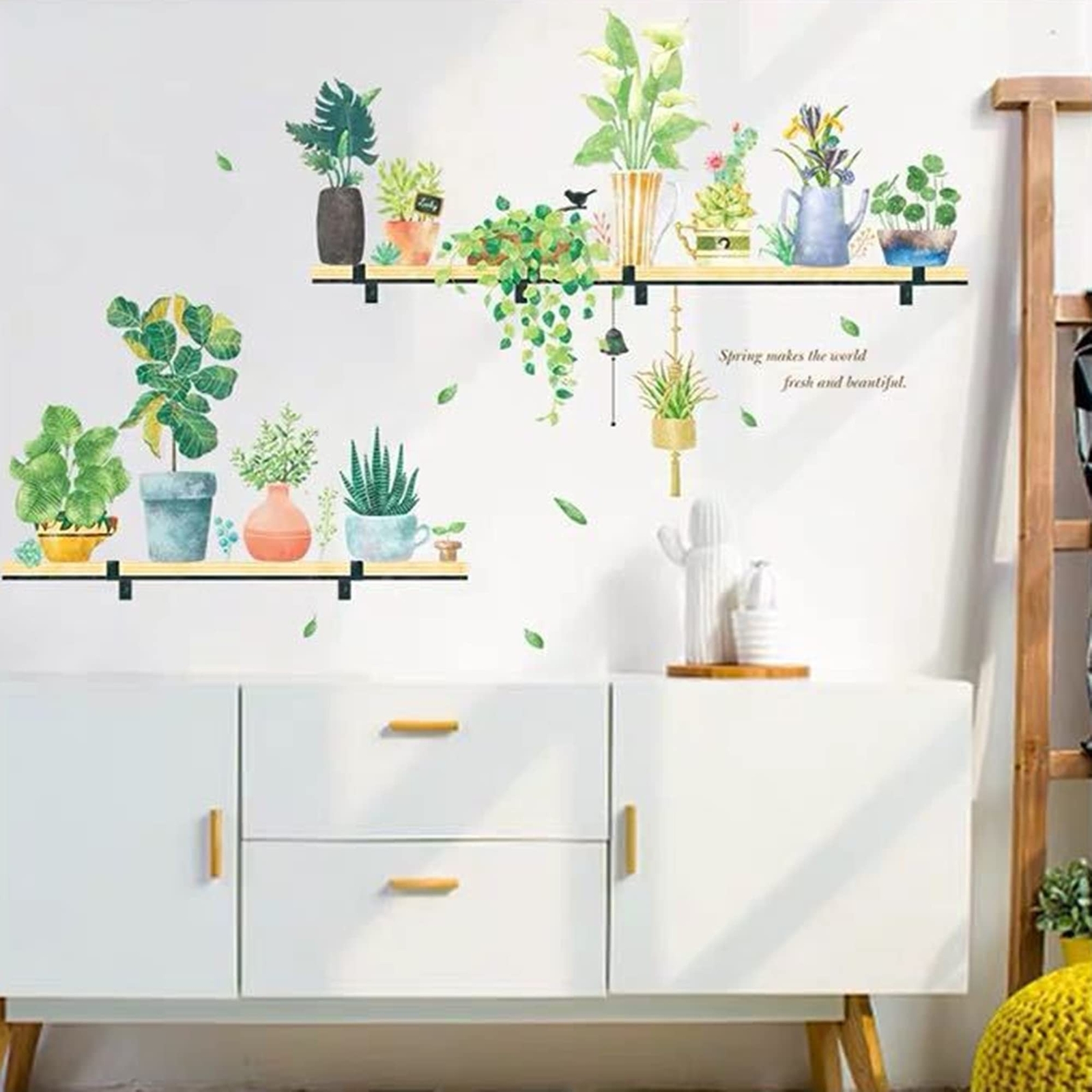 ROFARSO 42.9” x 40.2” Shelves Nature Green Potted Tropical Plants Leaves PV…