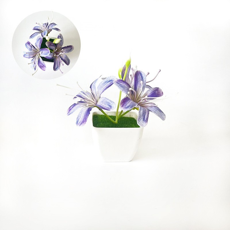 Artificial 3 Stem Jasmine in Small Pot for Modern Minimalist Home Office Decor