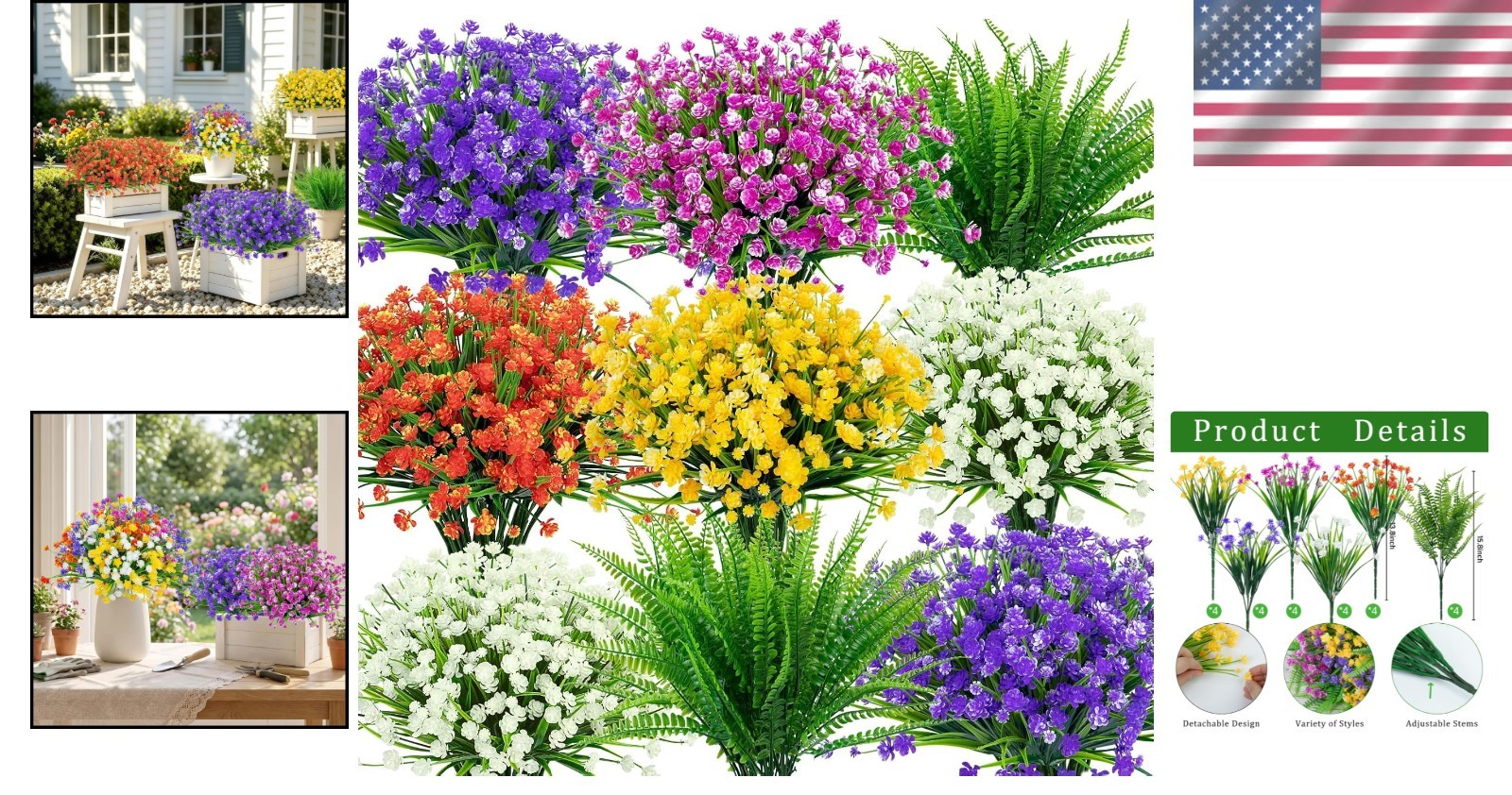 Multi Color Faux Flowers for Indoor Outdoor Decor