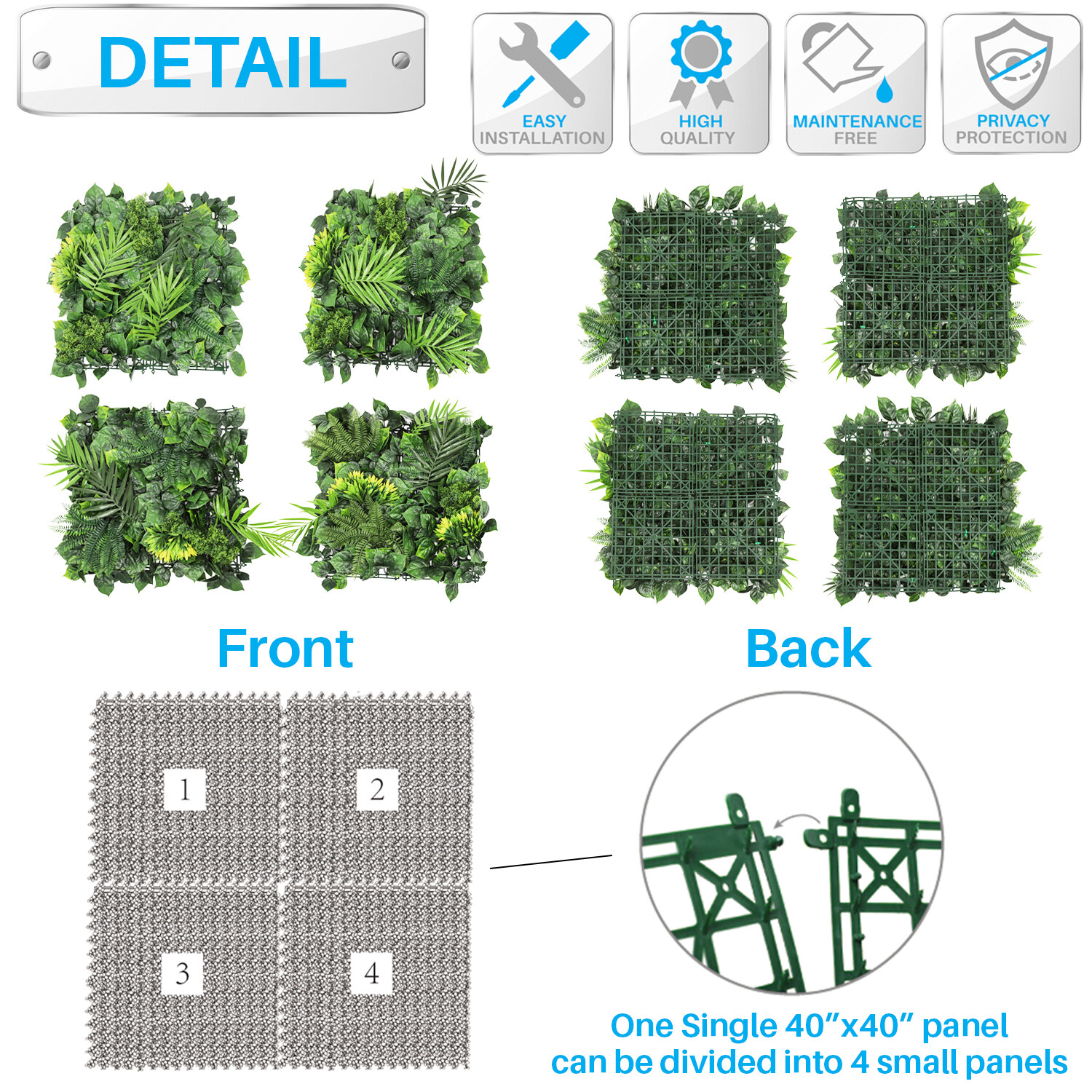 40 Inch 3D Artificial Boxwood Wall Hedge Mat Panels Outdoor Grass Fence Style#8
