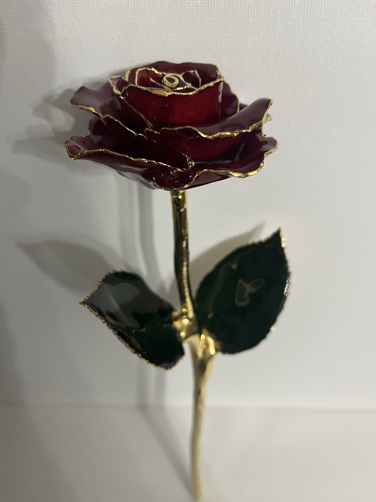 Lot of 3 Metal Artificial Rose Flower Stems, Gold Tone, Red Rosebuds Decor