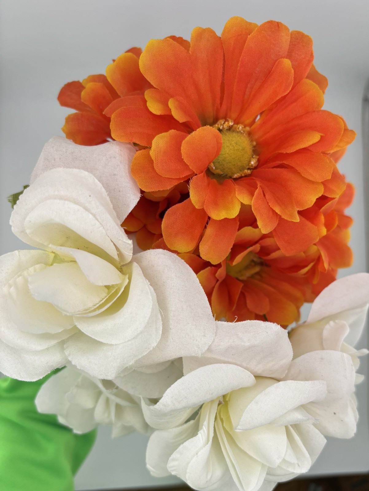 Artificial Orange & White Dahlia/Zinnia Floral Bushes 15” Faux Flowers