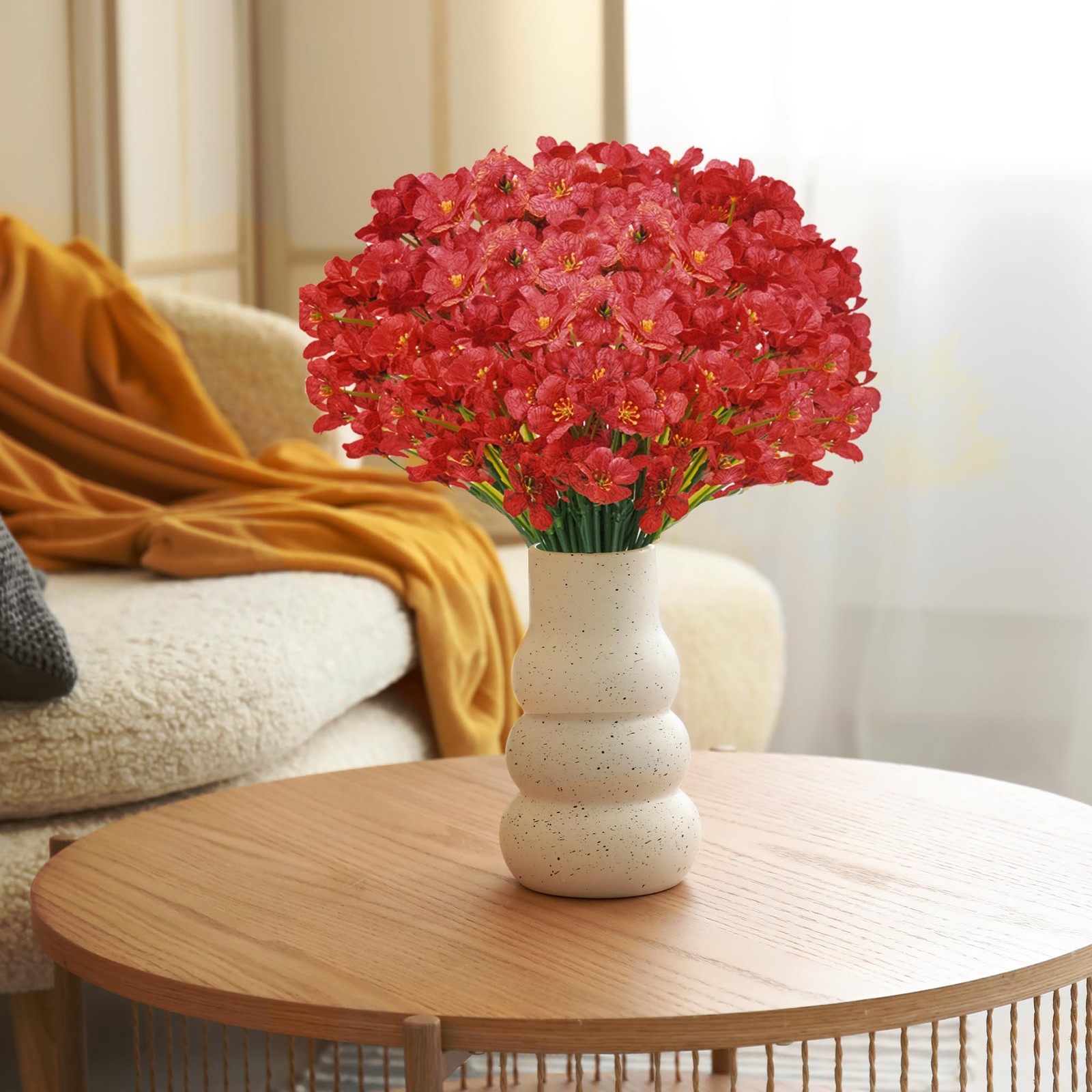 12 Bundles Red Artificial Flowers, No Fade Plastic Orchid Fake Flowers for De…
