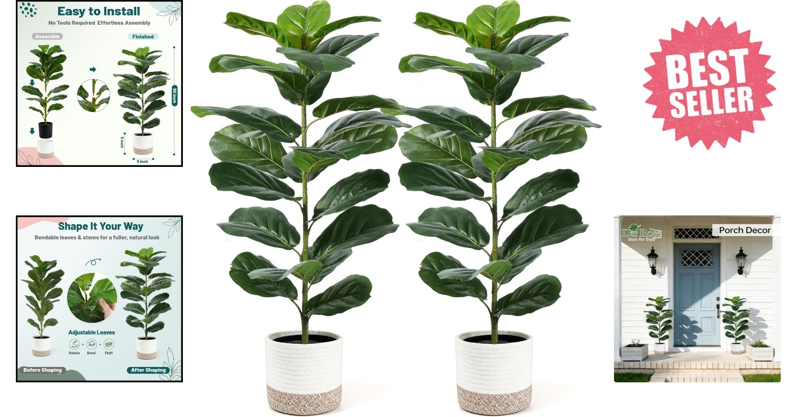 Natural-Looking 2 Pack 30″ Fiddle Leaf Fig Trees – Zero Maintenance Beauty