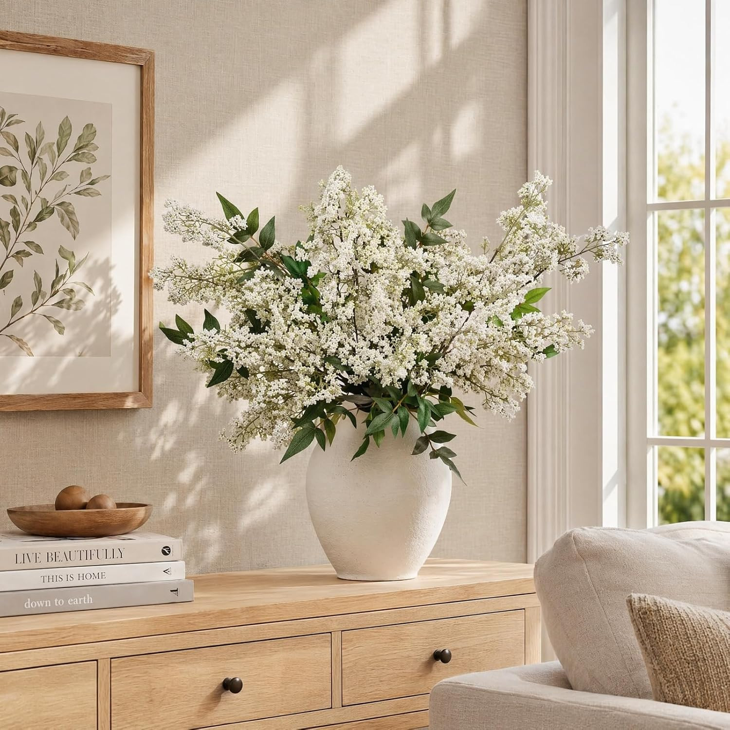 Realistic White Berry Stems for Tall Vases – 3 PCS Faux Floral Decor