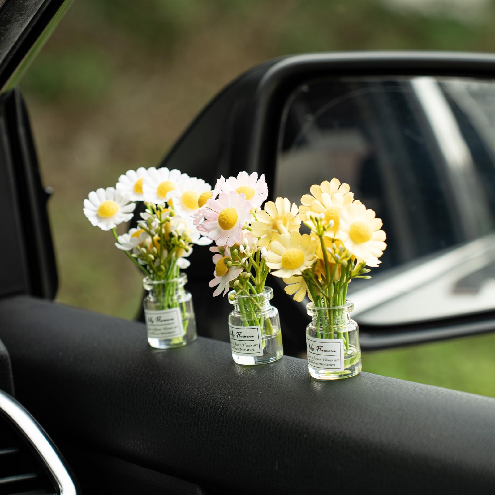 Daisy Flower Car Dashboard Decorations Vase Aesthetic Accessories 3 PCS