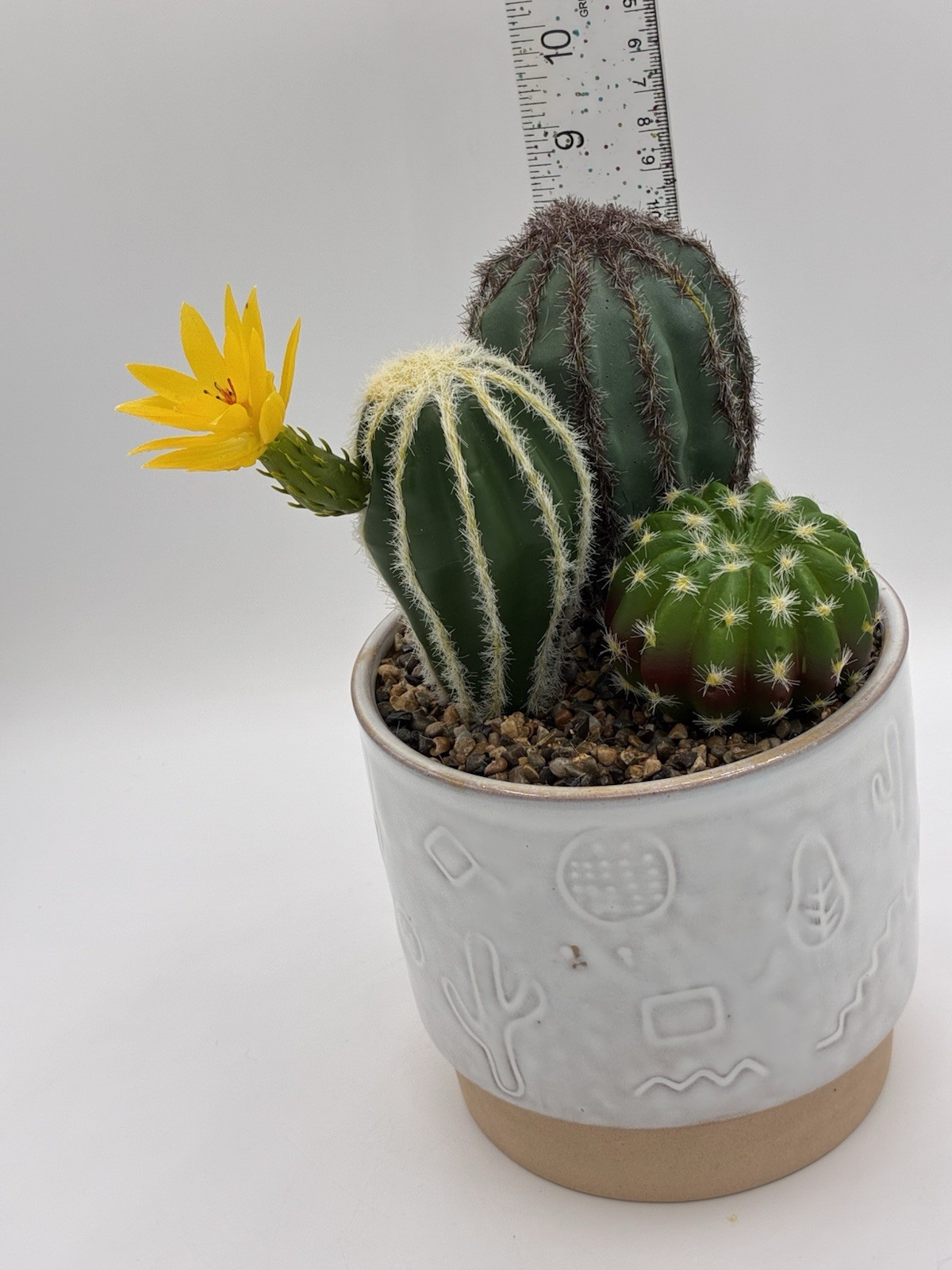 Garden Party Faux Cactus Arrangement Ceramic Etched Planter 9″ Walgreens #738996