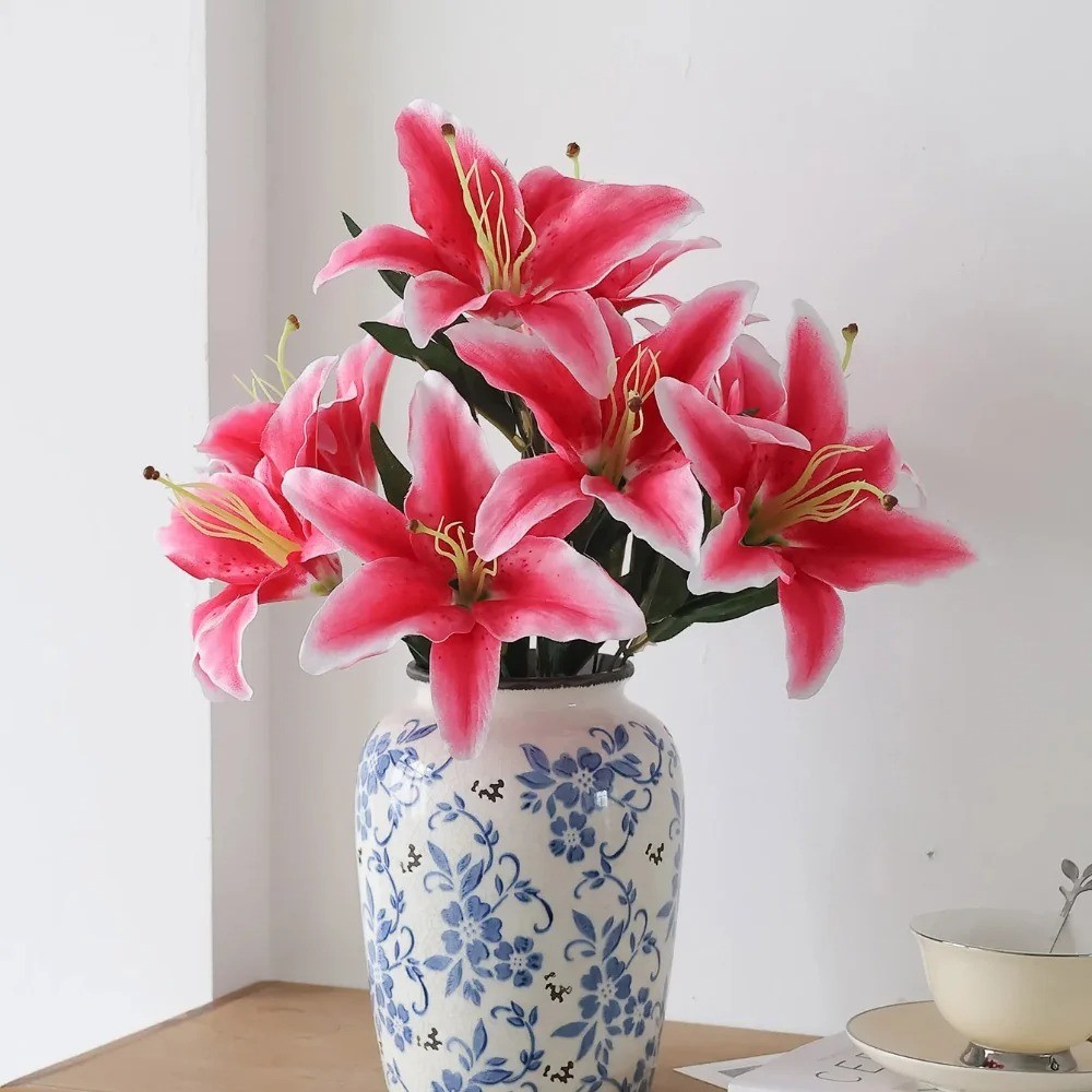 9-Head Big Lily Artificial Flower Branch Simulation Decorative Bouquet for Weddi