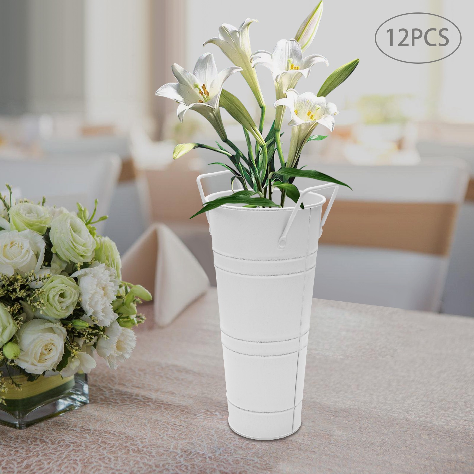 12 Pcs Flower Display Buckets White Metal Plant Pots Outdoor Garden Wedding