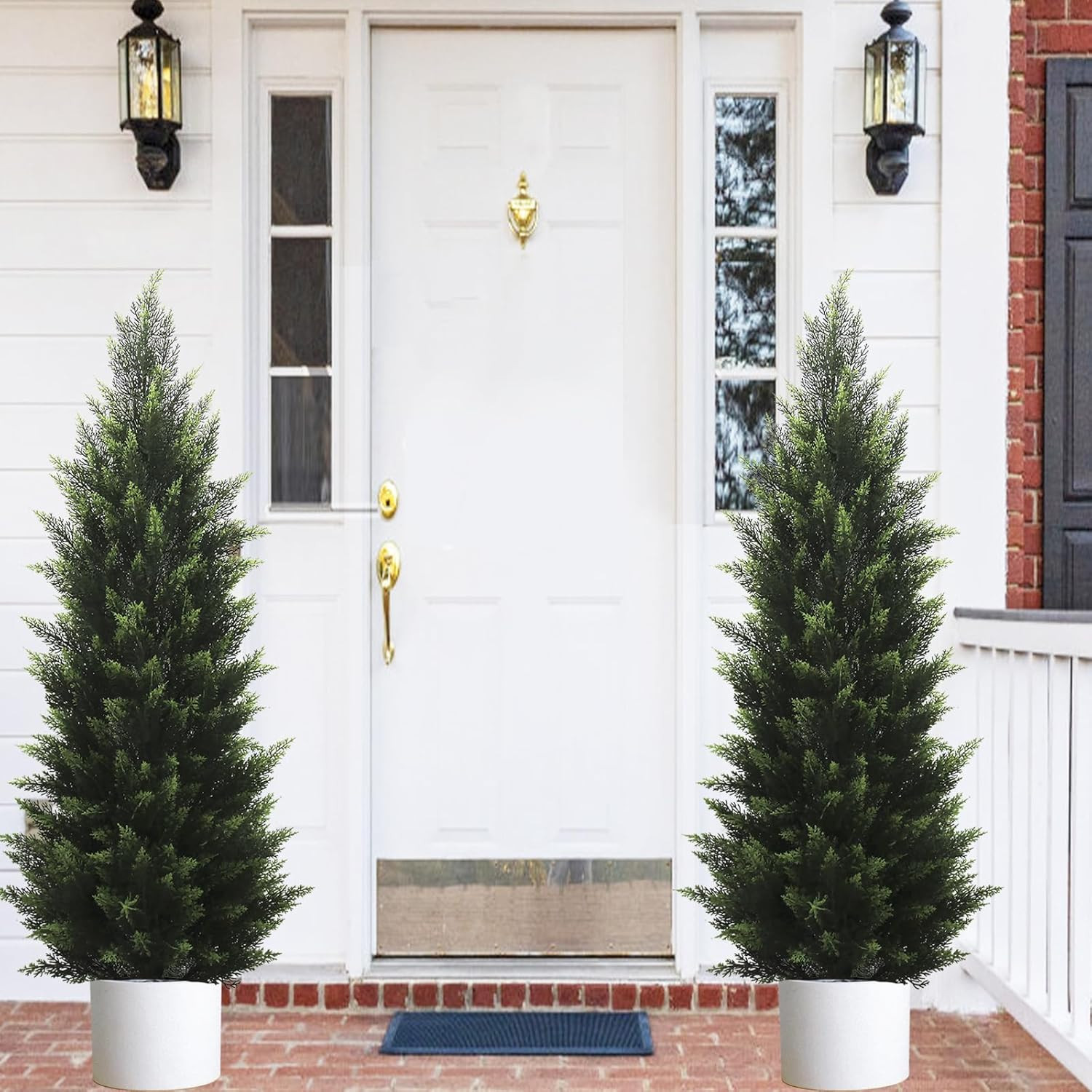 Set of 2 UV Rated 4FT Lifelike Artificial Cedar Topiary Trees for Outdoor Decor