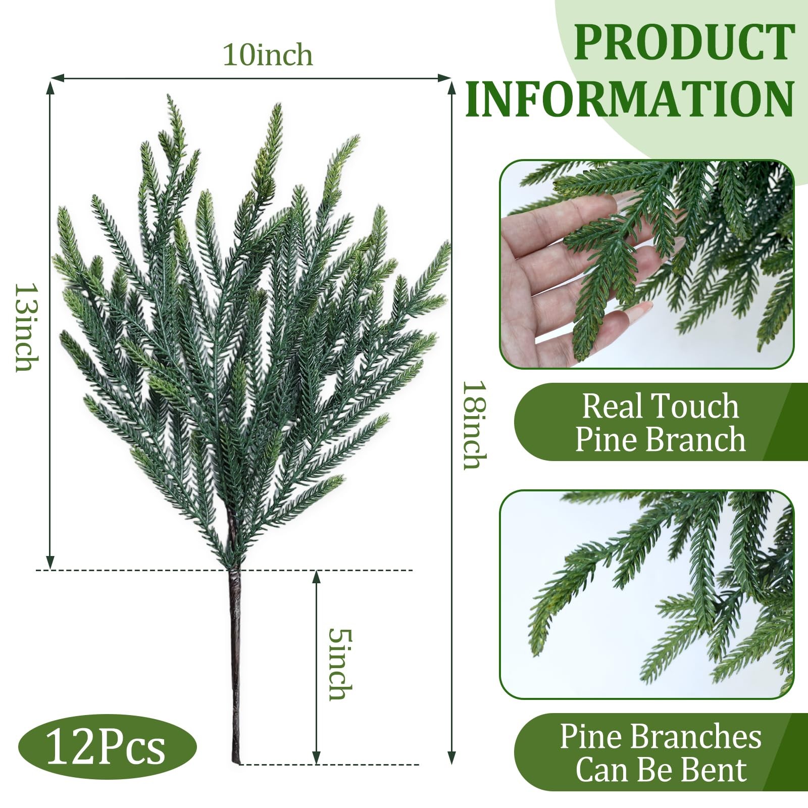 12 Pcs Pine Branches – Real Touch Artificial Pine Stems – Christmas Greenery …