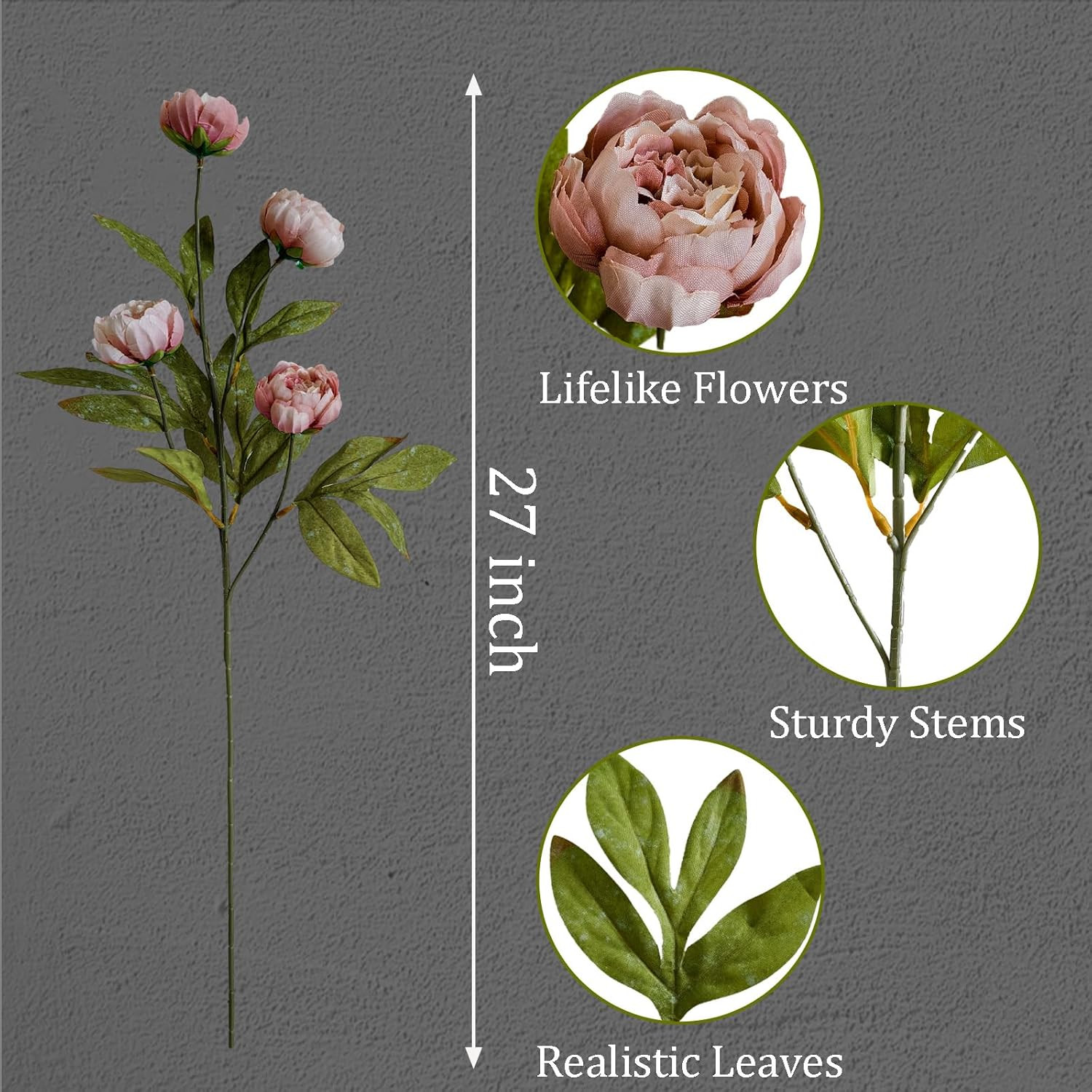 6Pcs Viral Peony Artificial Flowers for Vase，27In Real Touch Fake Flowers Branch