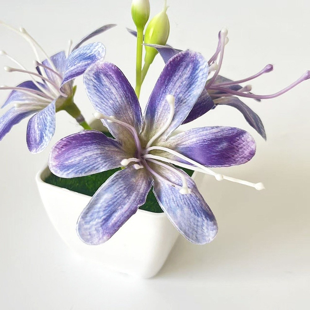 Artificial 3 Stem Jasmine in Small Pot for Modern Minimalist Home Office Decor