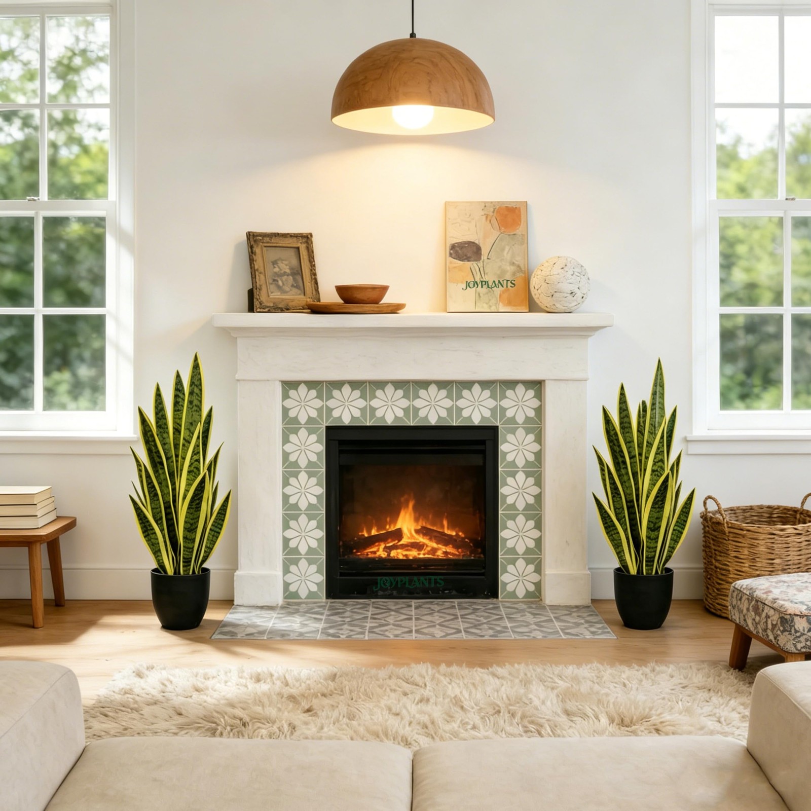 Artificial Snake Plant 2.3FT-2PCS, 27” Sansevieria Plant with Black Pot, Low…
