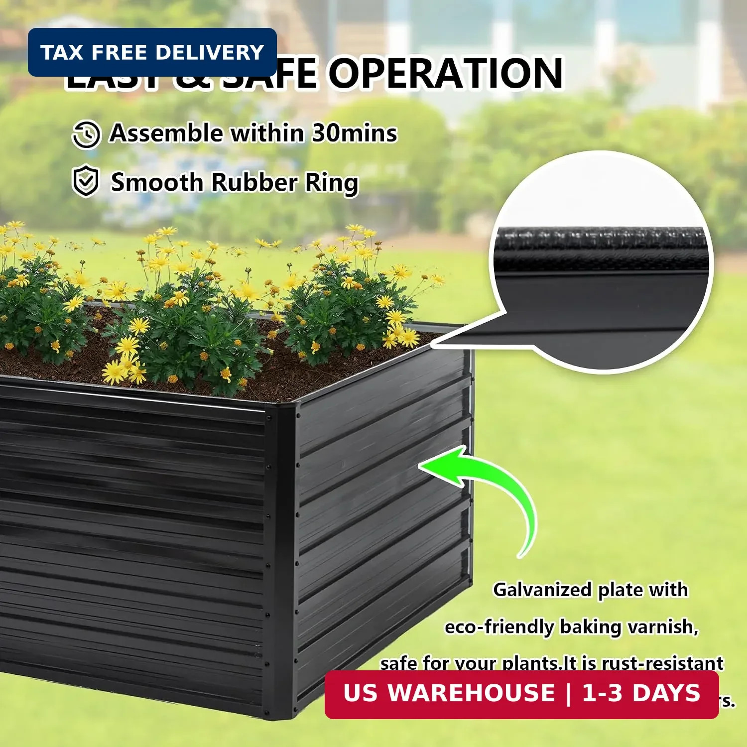 Thanaddo Galvanized Raised Garden Bed 8x4x2ft Outdoor Planter Box Galvanized Ste