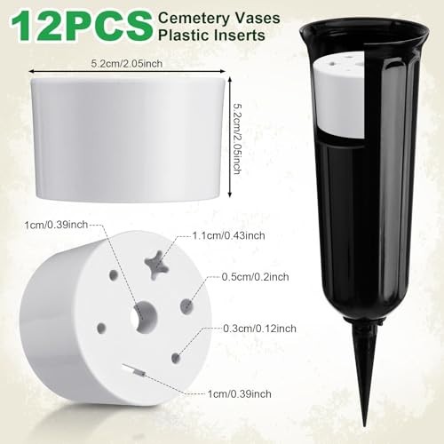 Cemetery Grave Flower Vases W/ Spikes Floral Holder PP Plastic Black White 12Pc