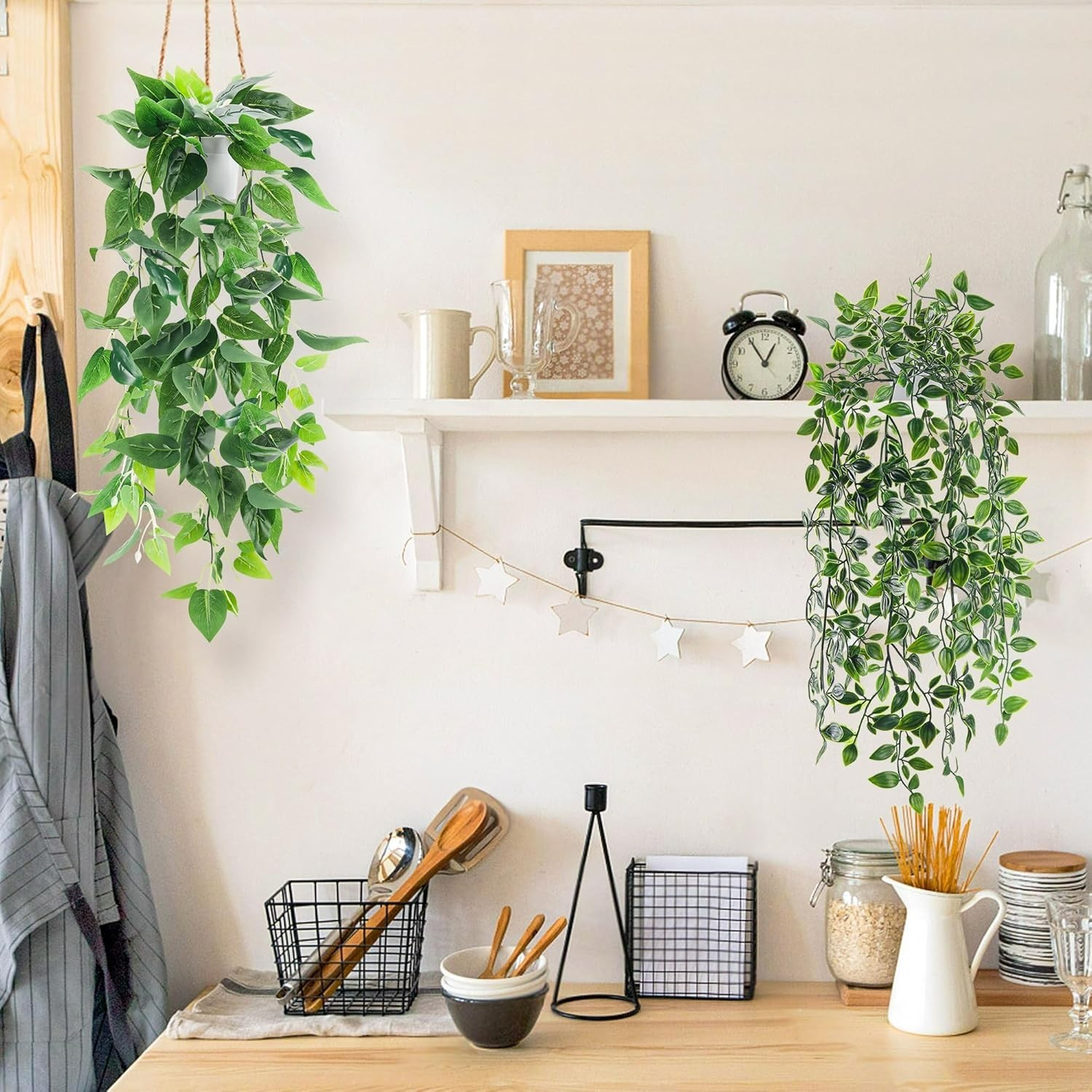 2Pcs Realistic Artificial Ivy Hanging Plants in Chic White Pots for Home Decor