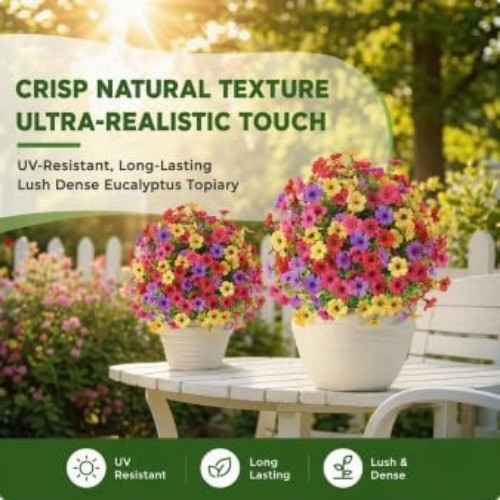 22″ Realistic Artificial Flowers for Outdoors with Ground Stakes – UV Resista…